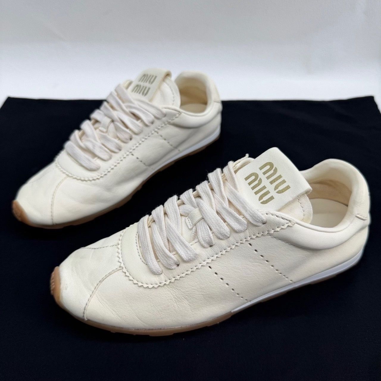 Miu Miu Miu Miu Leather White Lowtop Sneakers us_6 Women Size US 6 / IT 36 - 1 Thumbnail