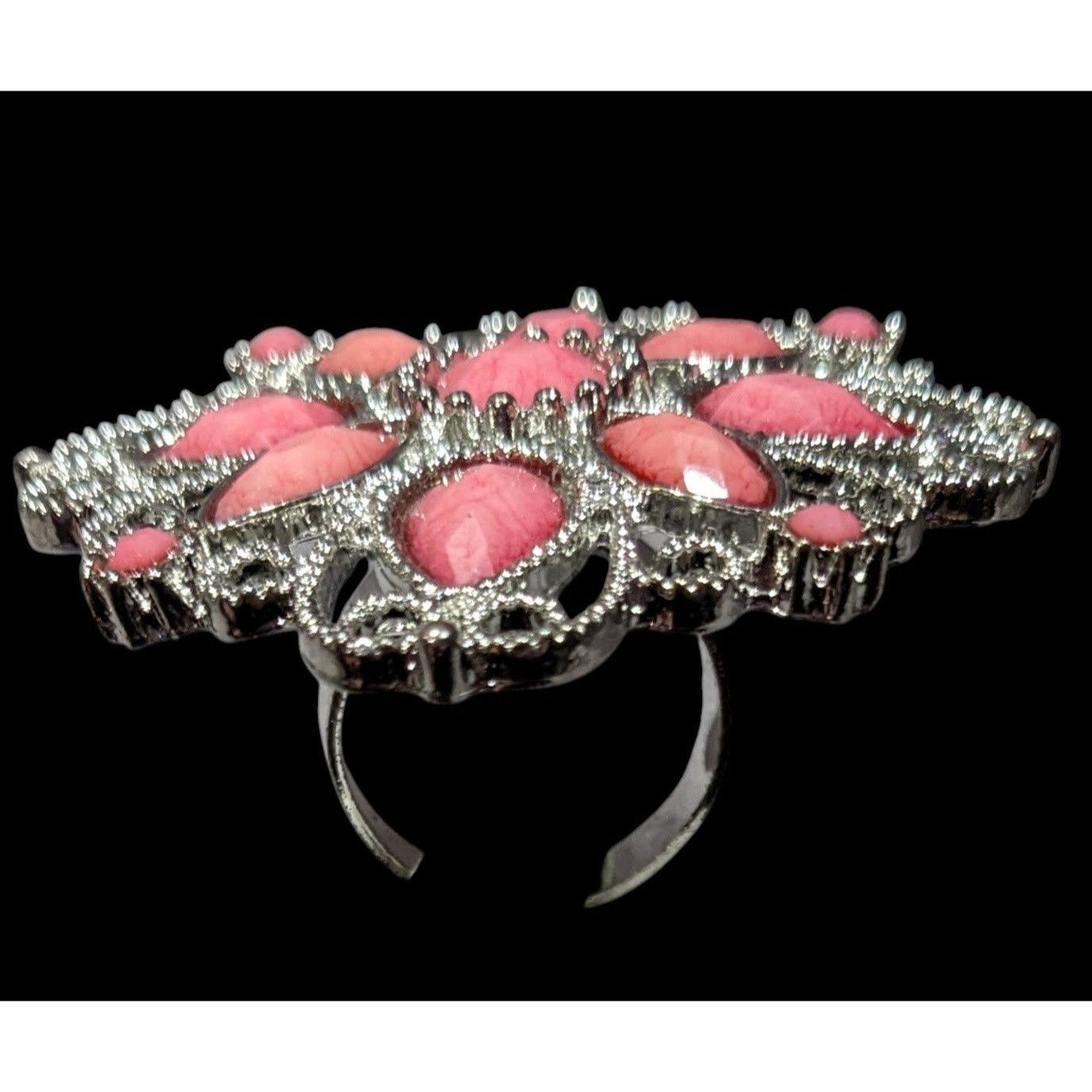 Other Fairycore Floral Ring Silver Tone With Pink Stones Statement Size ONE SIZE - 2 Thumbnail
