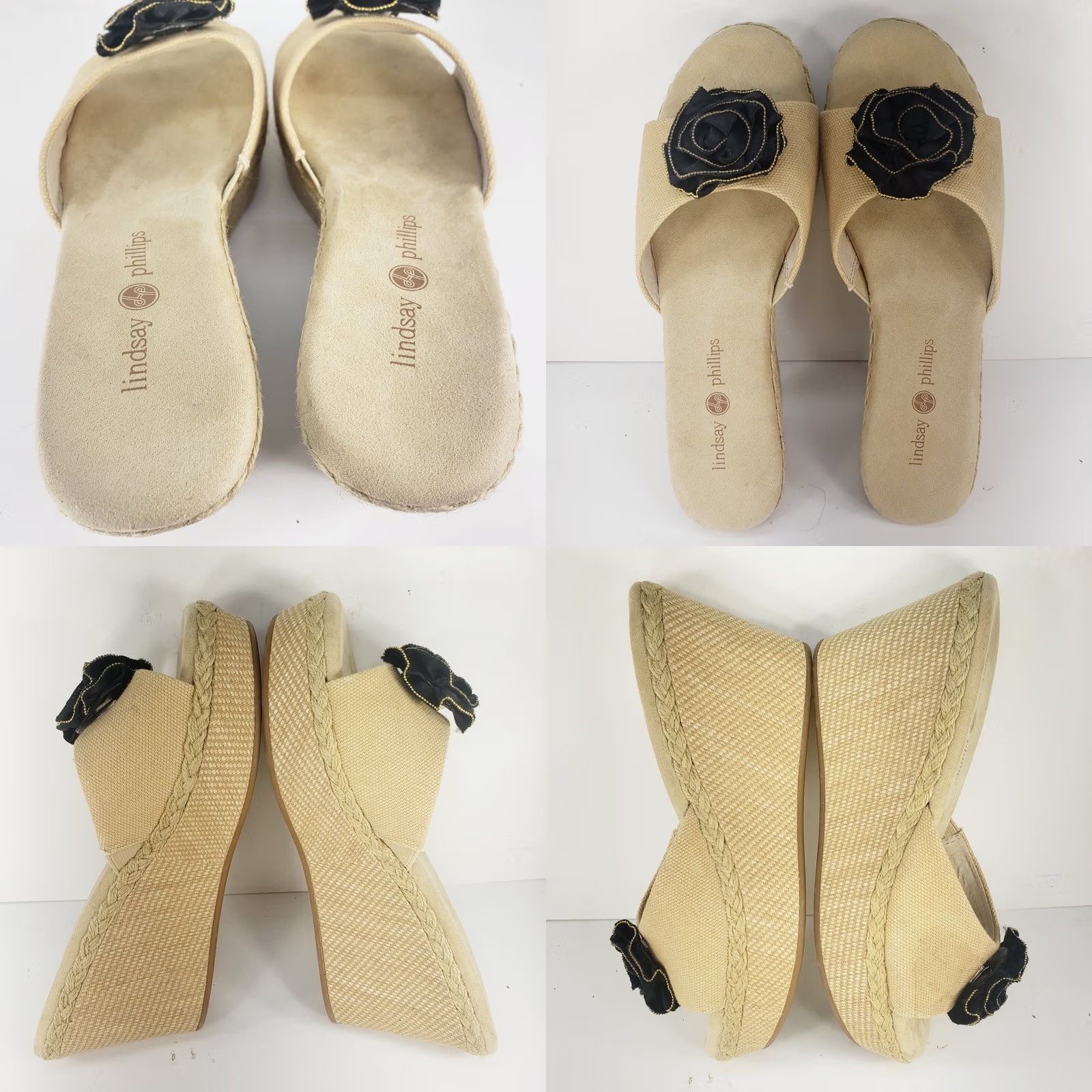 Vintage Lindsay Phillips Wedge Heel Sandals Interchangeable Flower Snaps Womens Sandal 7 Beige Floral Rhinestone Slip On Size US 7 / IT 37 - 8 Thumbnail