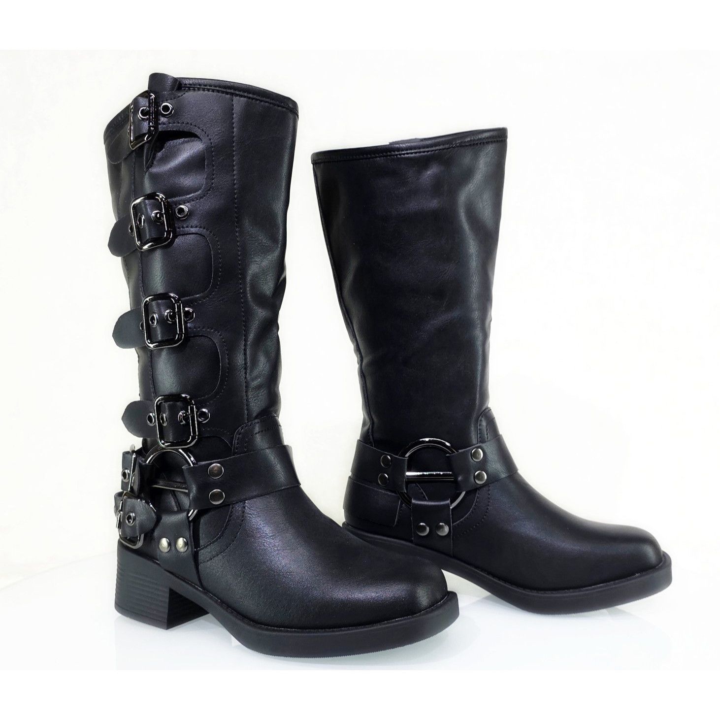 Other Dyna Black Vegan Leather Biker Engineer Western Mid Calf Boo Size US 8.5 / IT 38.5 - 1 Thumbnail
