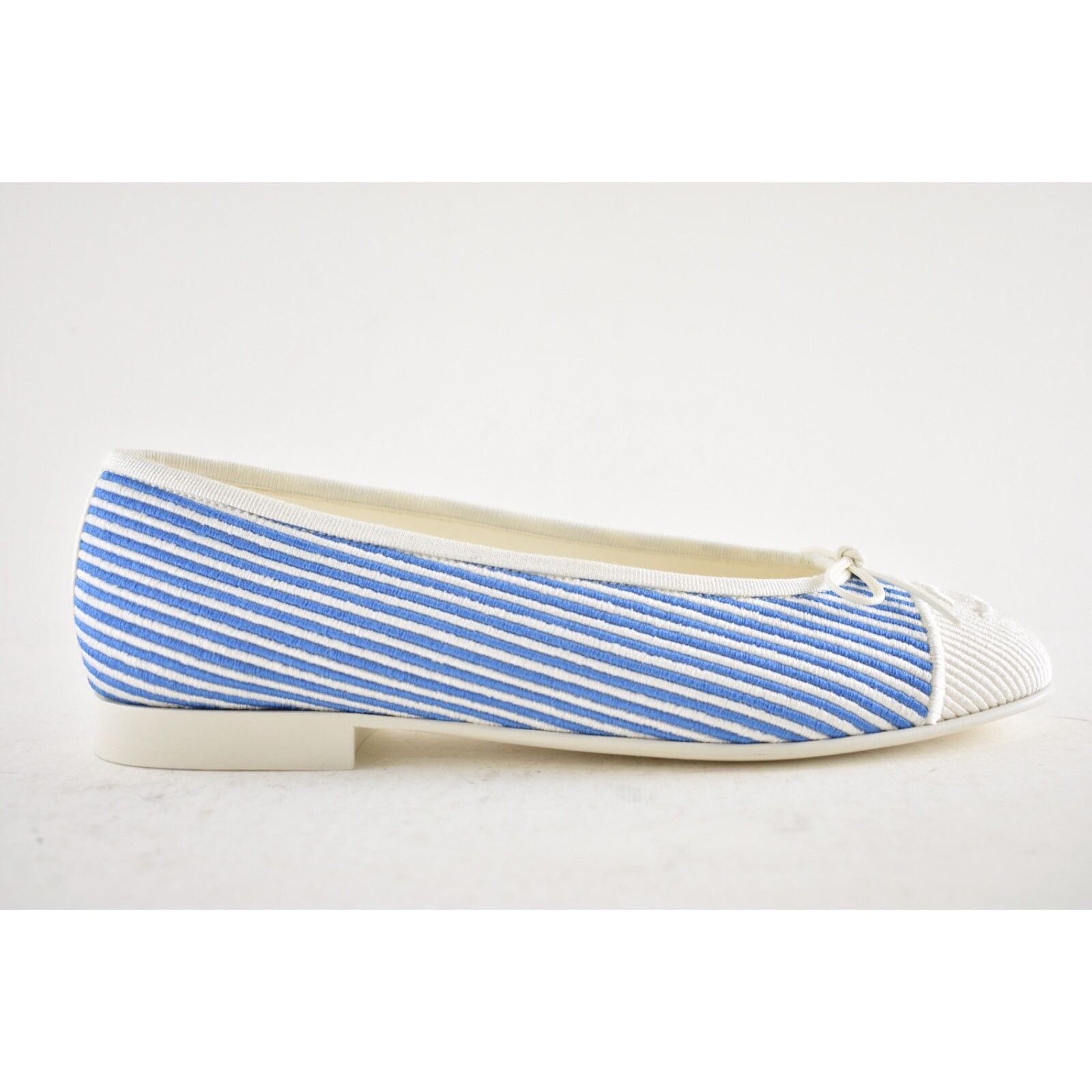 Chanel Chanel 24S Blue White Pinstripe Stripe CC Logo Bow Ballet Size US 7.5 / IT 37.5 - 2 Thumbnail