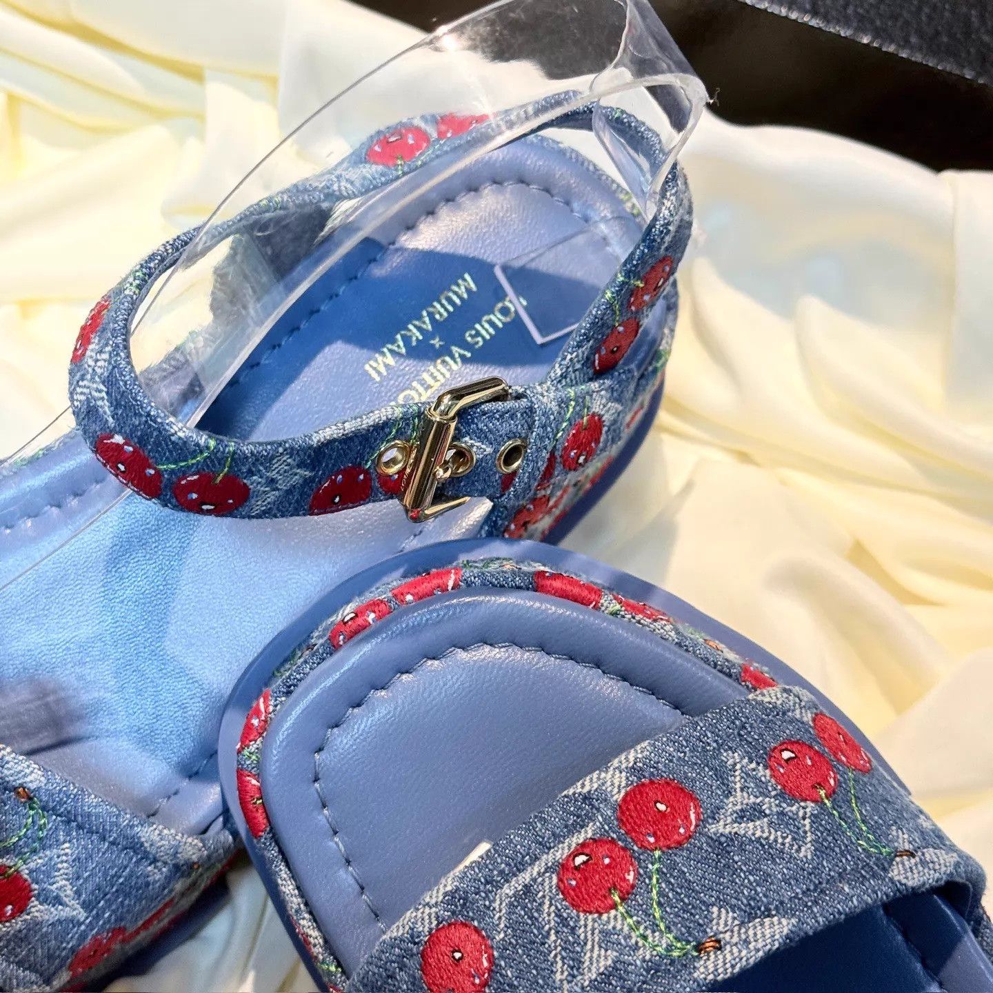Louis Vuitton LV x TM Cherry Denim Platform Sandal 37 (new w/ box, tried) Size US 6.5 / IT 36.5 - 8 Thumbnail