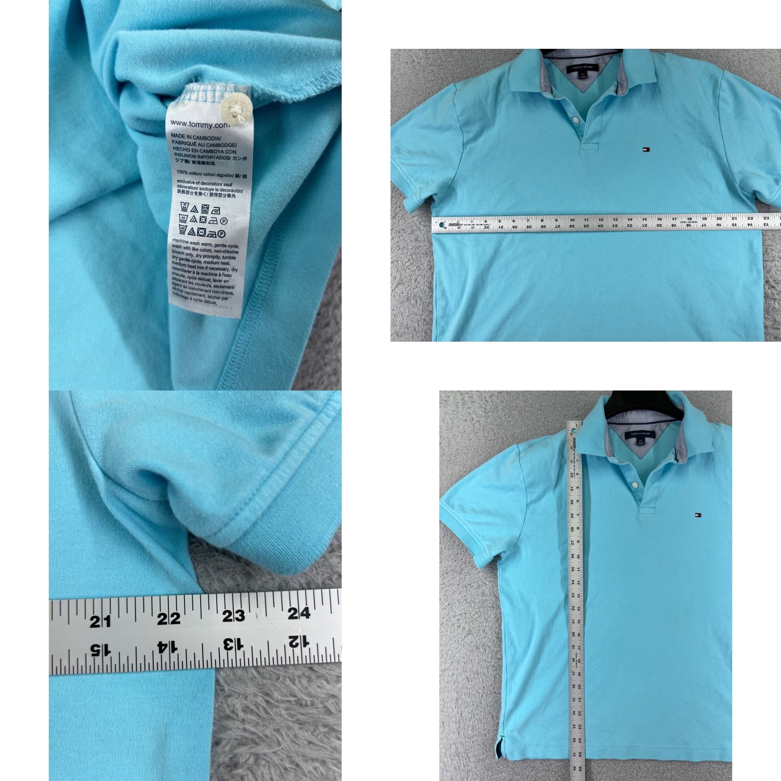 Tommy Hilfiger TOMMY HILFIGER Polo Shirt Mens Large Blue 100% Cotton Jersey Solid Short Sleeve Regular Fit Adult Size US L / EU 52-54 / 3 - 8 Thumbnail