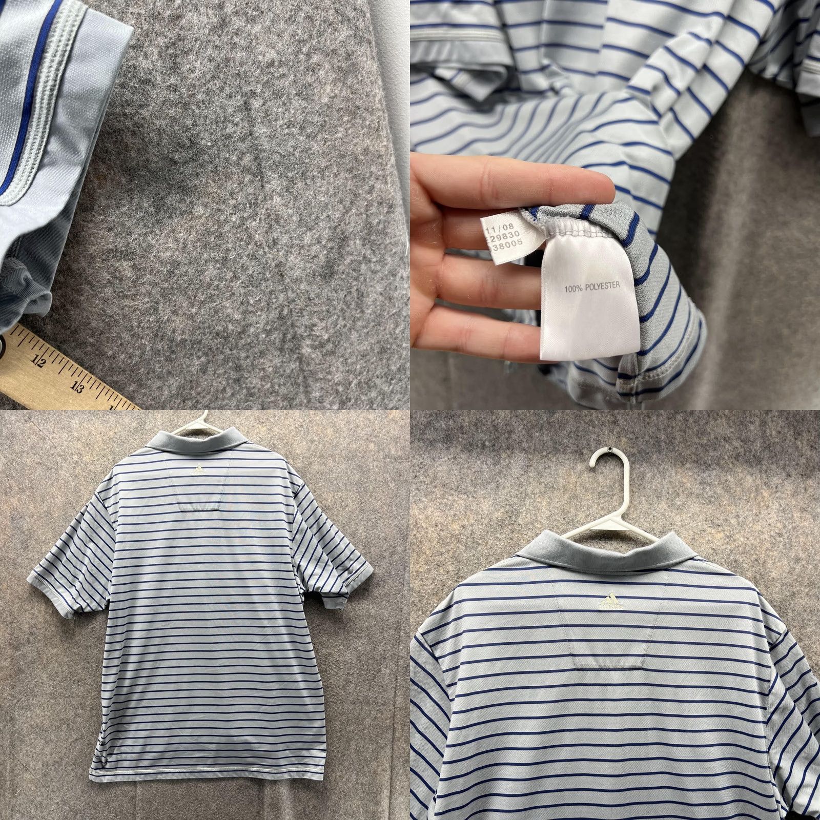 Adidas Adidas Polo Shirt Men XL Gray Blue Striped Climacool Golf Short Sleeve Button Collar Casual Shirt Size US XL / EU 56 / 4 - 8 Thumbnail