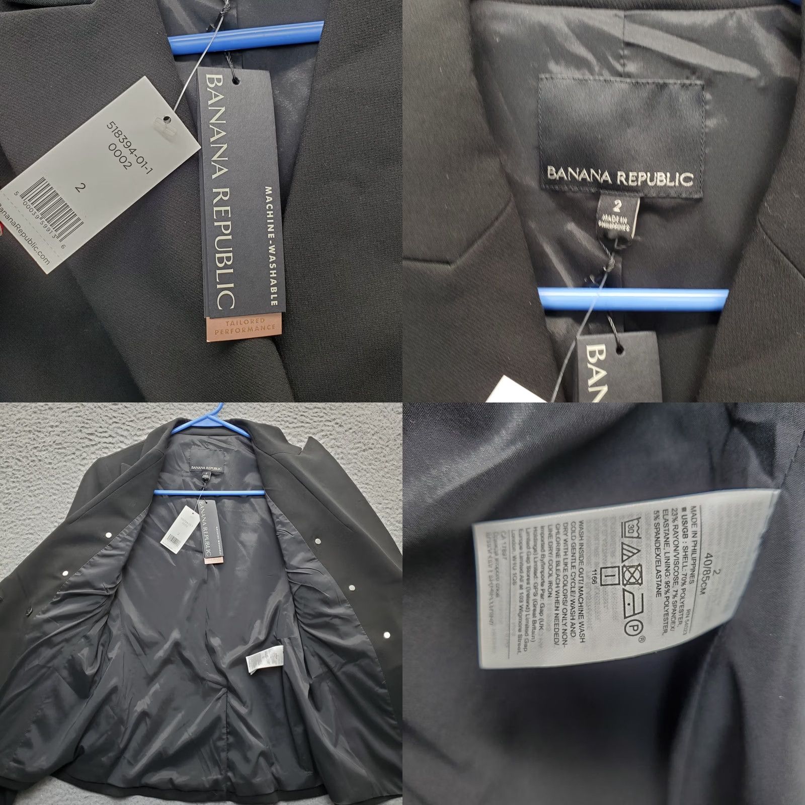 Banana Republic Banana Republic Jacket Womens 2 Black Blazer Stretch Peak Lapel Double Breasted Size XS / US 0-2 / IT 36-38 - 8 Thumbnail