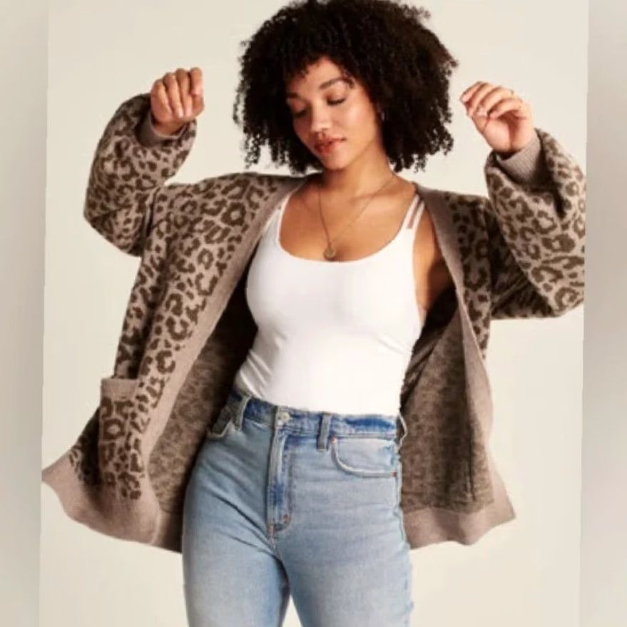 Abercrombie & Fitch Abercrombie & Fitch Womens Taupe Leopard Open Front Cardigan Sweater XS Lounge Cardigan Open Front Womens Leopard Knit Sale Size XS / US 0-2 / IT 36-38 - 2 Thumbnail
