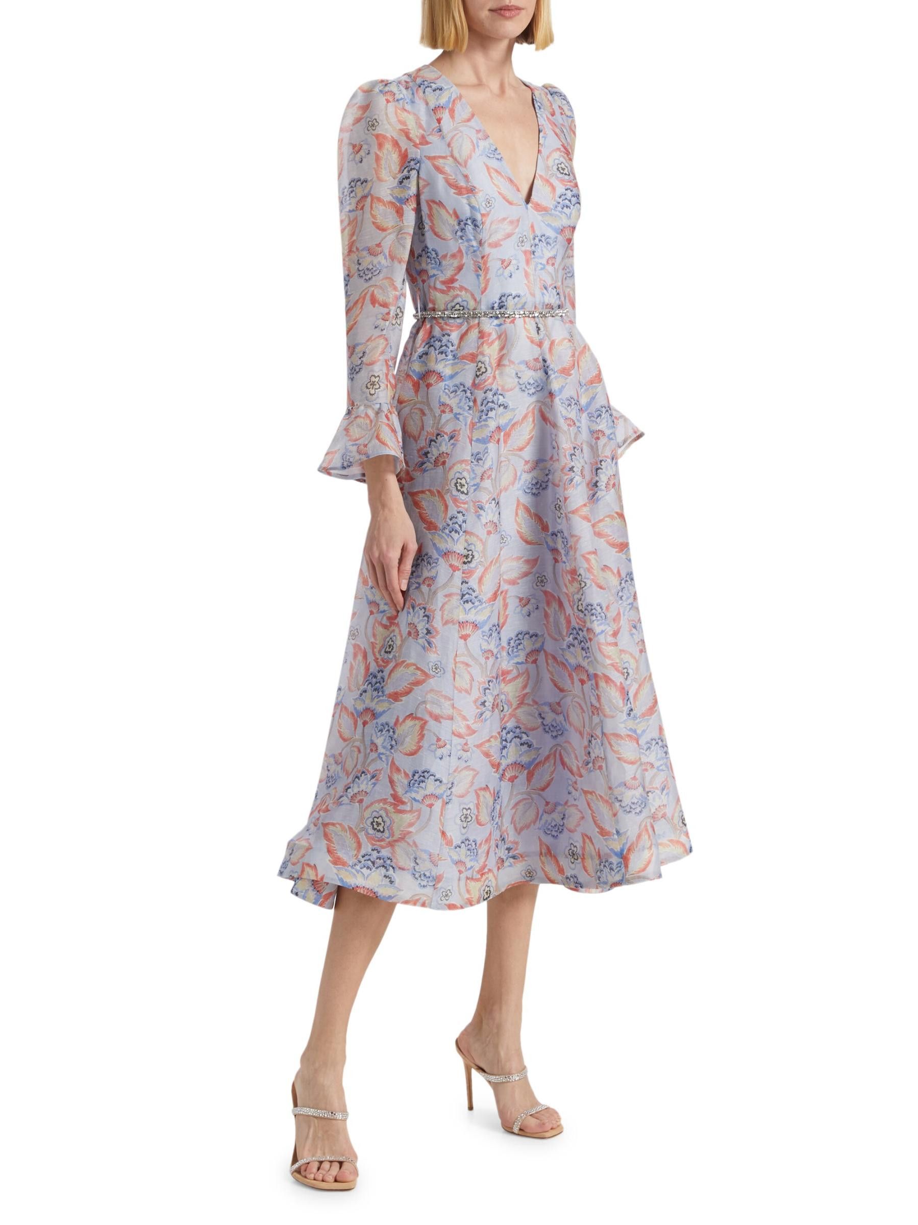 Zimmermann oc11z0825 Eden Floral Linen & Silk Belted Midi-Dress Size L / US 10 / IT 46 - 2 Thumbnail