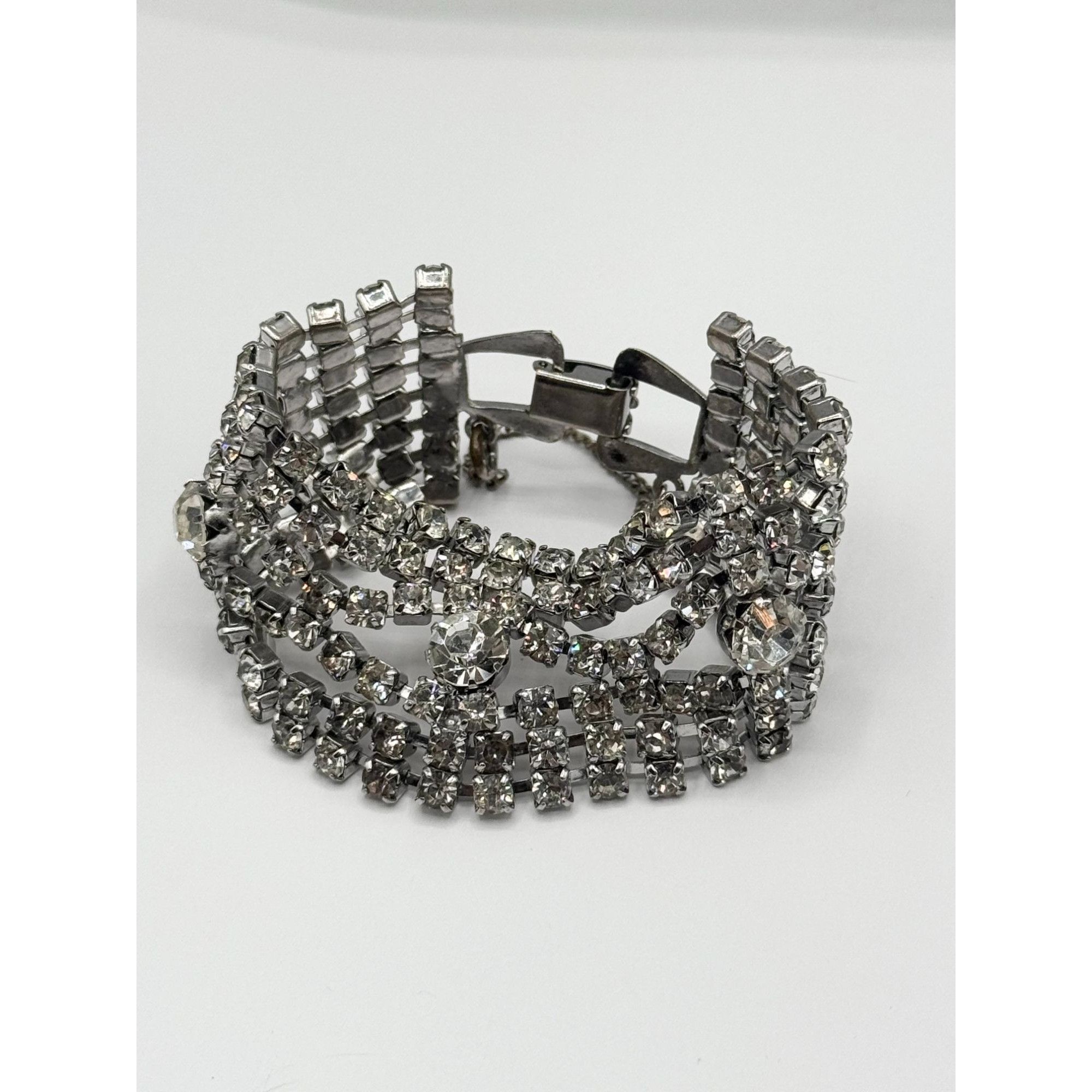 Vintage Vintage Oversized Wide Glass Rhinestone Bracelet Hollywood R Size ONE SIZE - 4 Thumbnail
