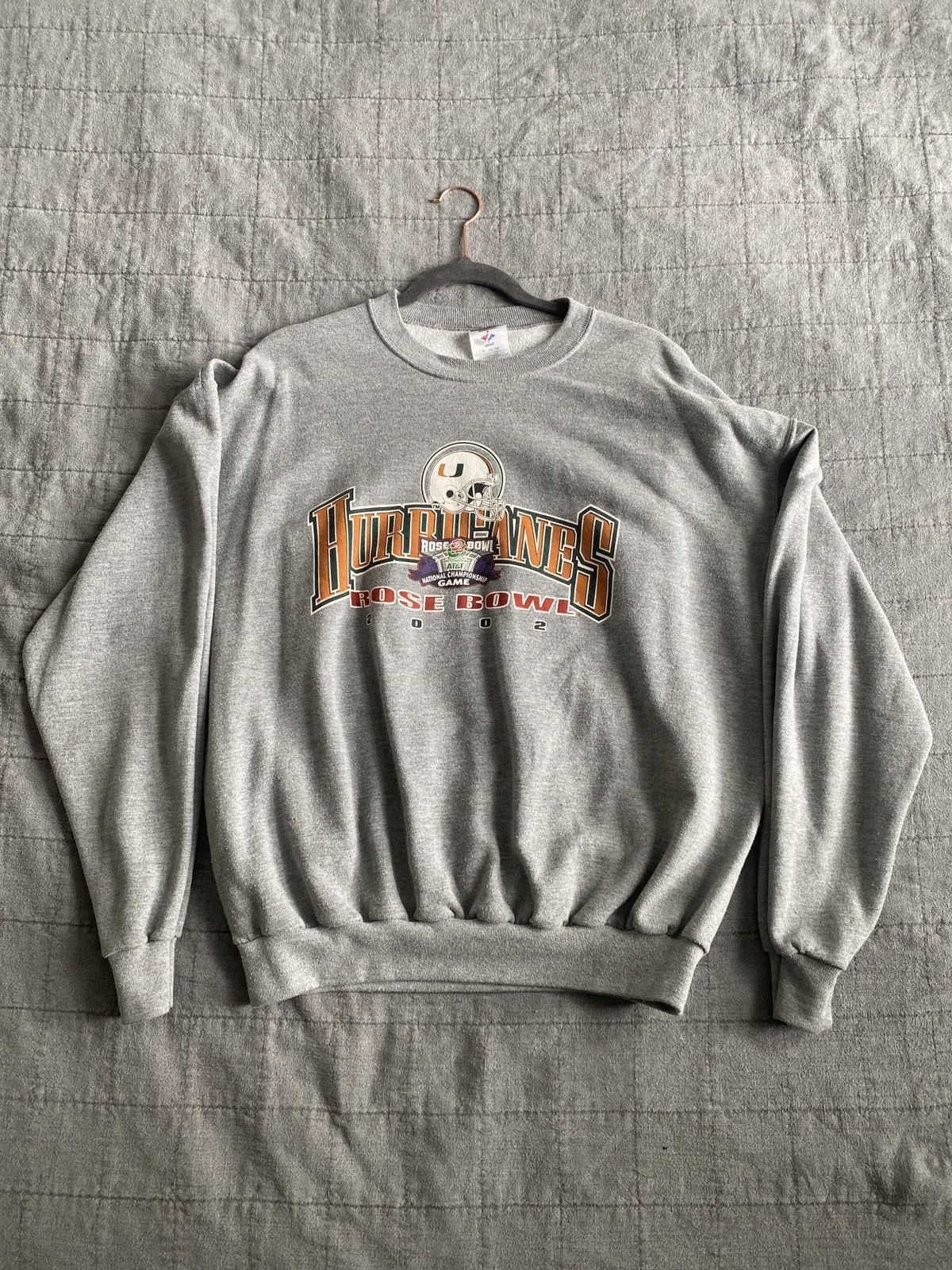 Image of Vintage 2002 Miami Hurricanes Rose Bowl Championship Pullover in Grey, Men's (Size XL)