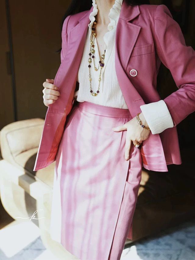 Yves Saint Laurent YSL Vintage Pink Cotton Suit Blazer & Skirt 34 XS/S Size XXS / US 00 / IT 34 - 2 Thumbnail