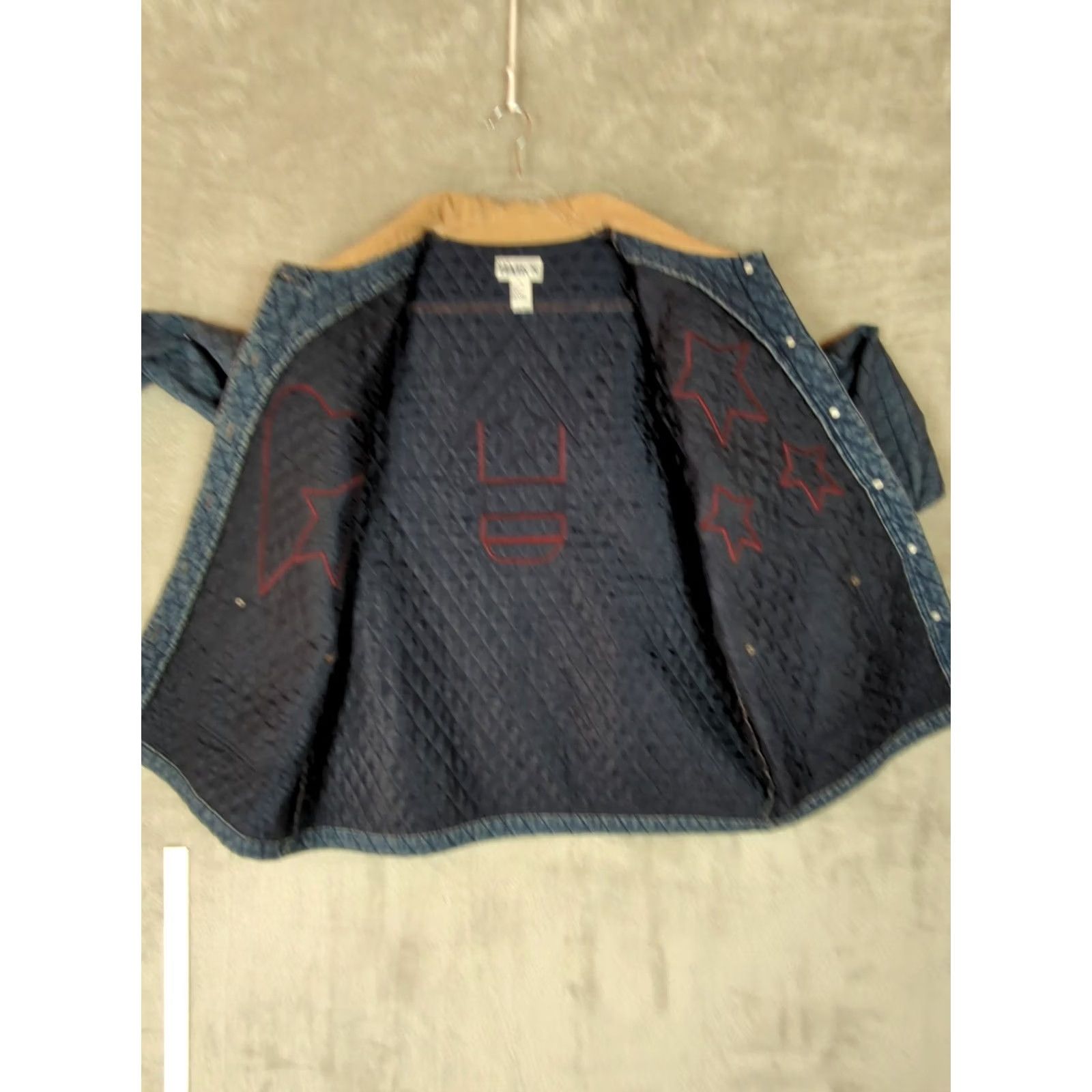 Denime VINTAGE Denim Jacket Womens L Quilted Corduroy Collar Americana Jacket Womens L Quilted Blue Denim Coat Fall Winter Spring - Size L / US 10 / IT 46 - 3 Thumbnail