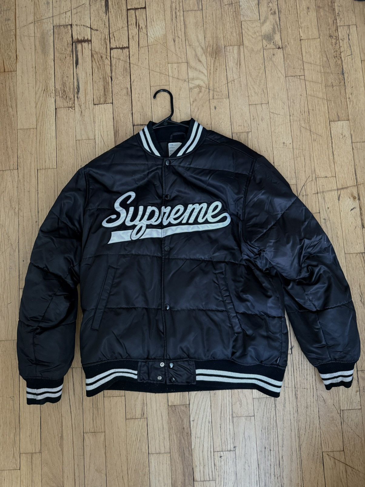 Supreme Supreme Script Varsity Puffy Jacket | Grailed