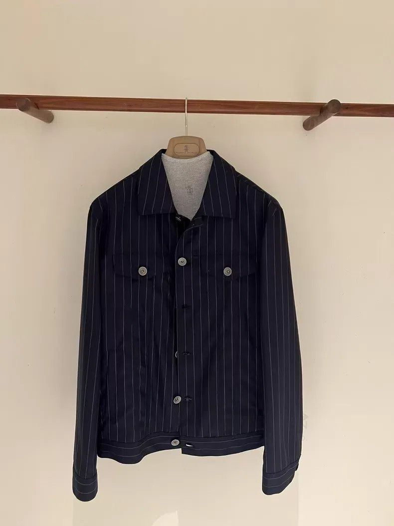 Brunello Cucinelli Brunello Cucinelli Men's Wool Striped Casual Blazer - Spri Size US M / EU 48-50 / 2 - 1 Thumbnail