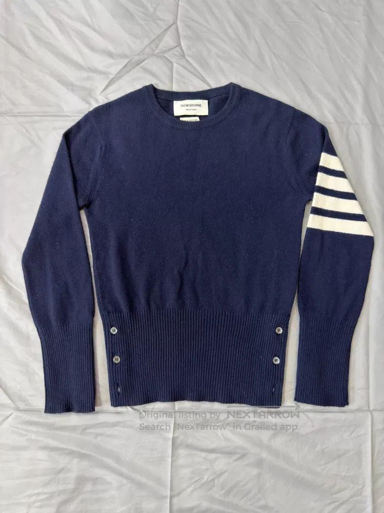 Thom Browne Thom Browne Cashmere Crewneck Sweater Navy Blue Size US XXS / EU 40 - 2 Thumbnail