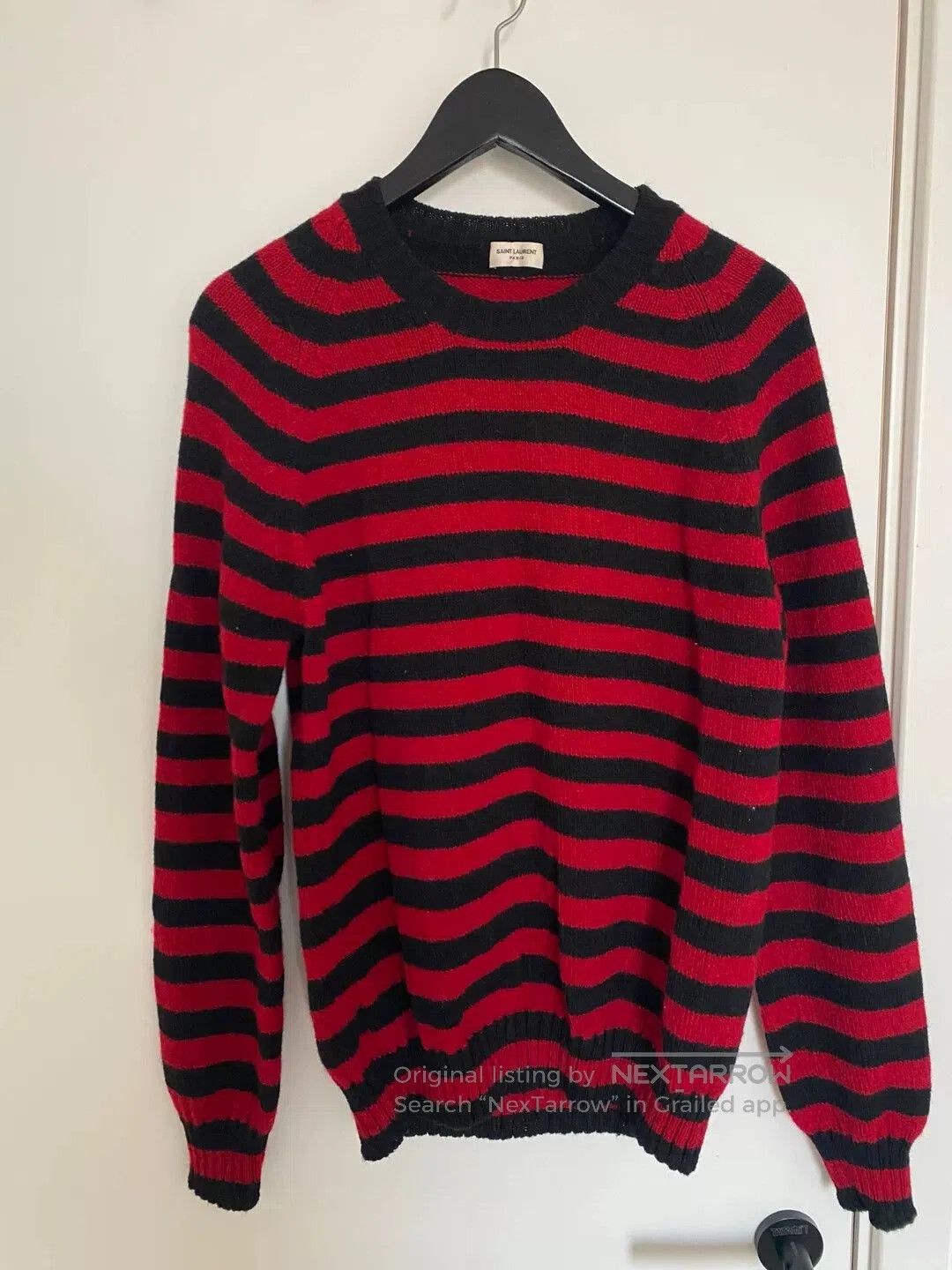 Hedi Slimane Saint Laurent Wool Red Black Stripe Sweater. Size US XL / EU 56 / 4 - 1 Thumbnail