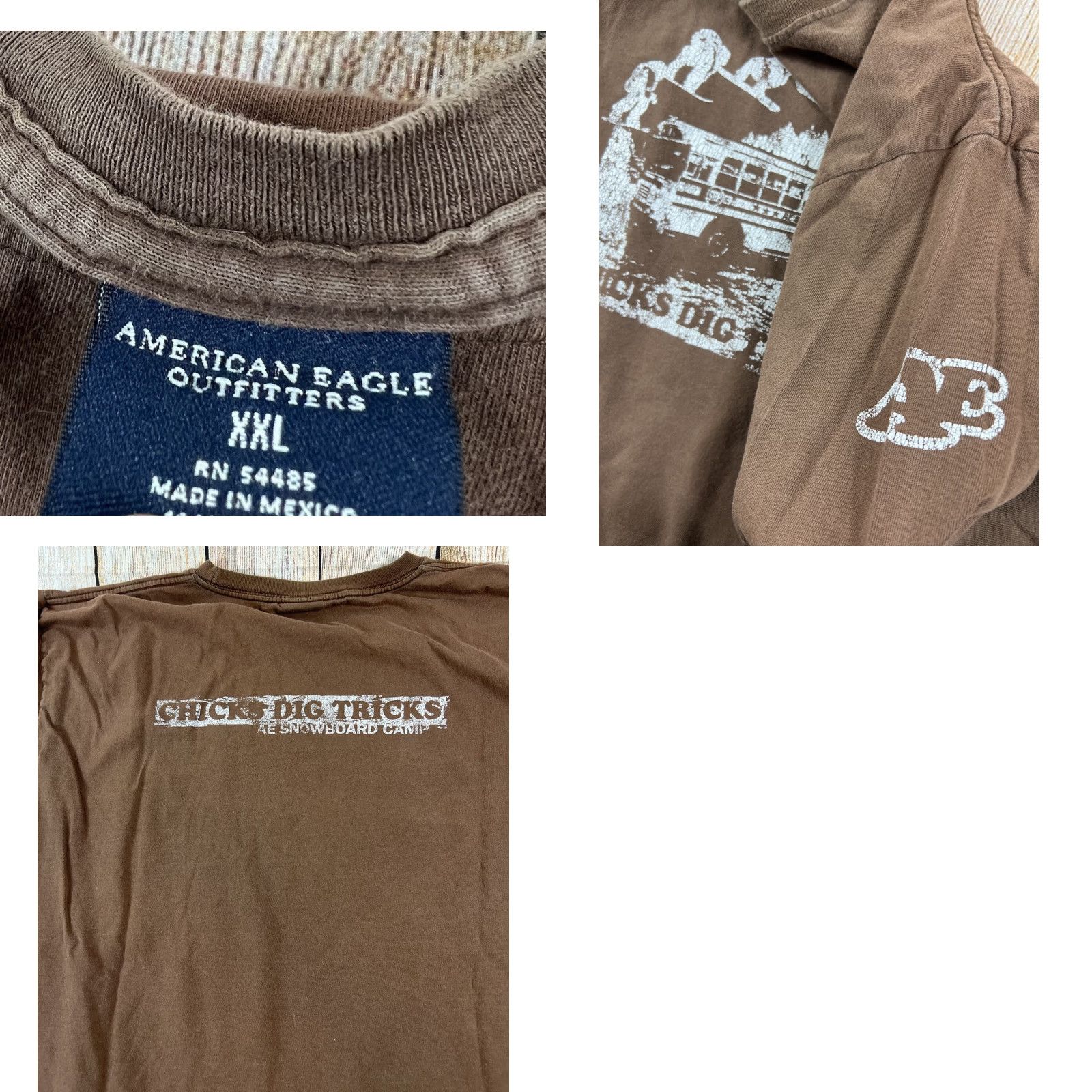 American Eagle Outfitters VINTAGE American Eagle Distressed Brown Shirt Snowboard Camp Chicks Dig Tricks Men 2XL Brown T-Shirt Size US XXL / EU 58 / 5 - 8 Thumbnail
