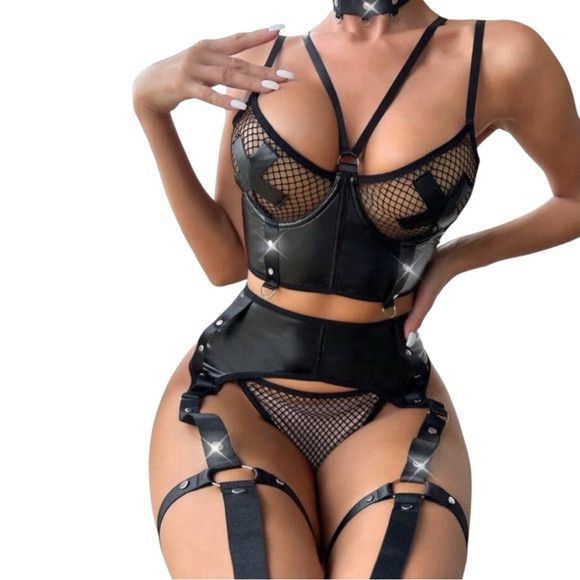 Other 4pack Fishnet Insert Garter Underwire Lingerie Set Size S / US 4 / IT 40 - 2 Thumbnail
