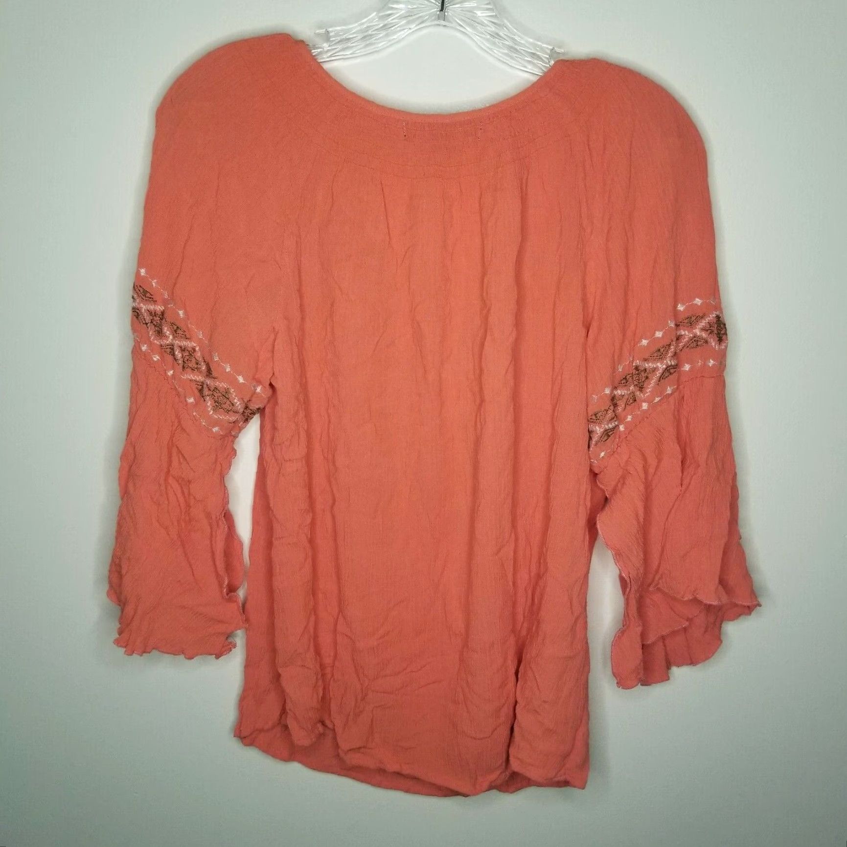 Vintage GNW Salmon Embroidered Blouse Tassels Small Womens Size S / US 4 / IT 40 - 4 Thumbnail