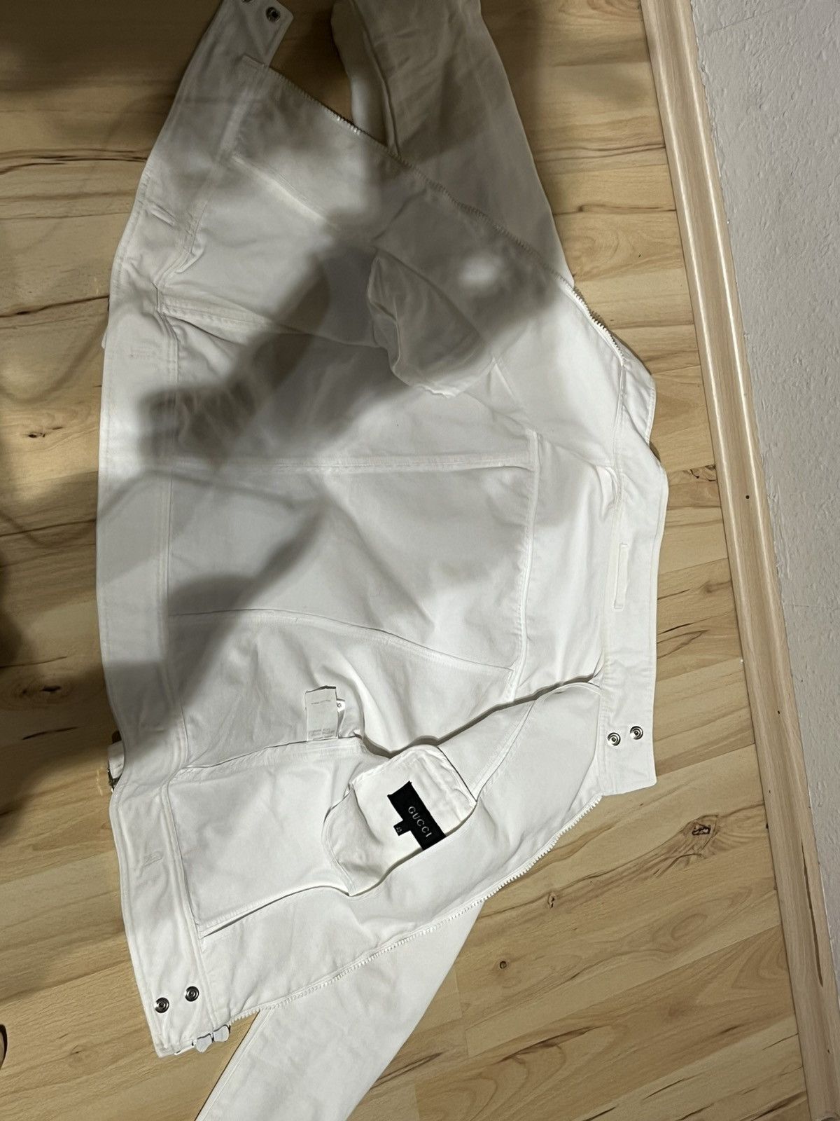 Gucci SS99 tom ford gucci white cotton motojacket Size S / US 4 / IT 40 - 5 Thumbnail