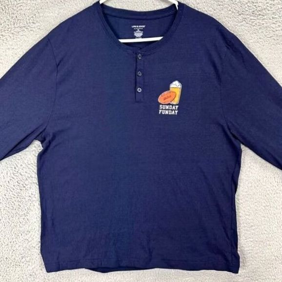 Life is Good Life is Good Henley Shirt Adult XL Blue Long Sleeve Mens Regular Sleeves Breathable Solid Cotton T-Shirt Size US XL / EU 56 / 4 - 2 Thumbnail