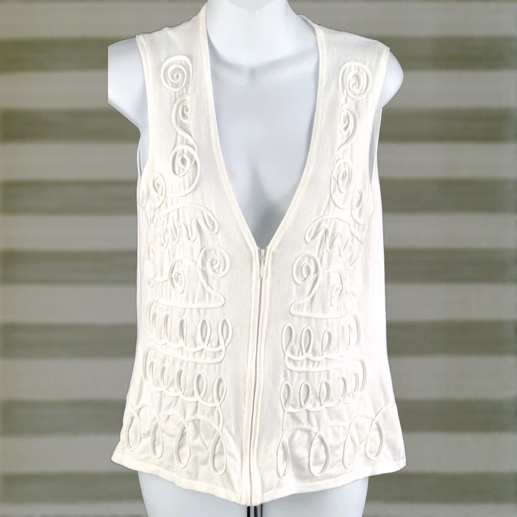 Vintage VINTAGE Foxcroft Sleeveless Sweater Vest Top PM Contrast Trim Boho Cottage Coquette Y2K Size M / US 6-8 / IT 42-44 - 1 Thumbnail