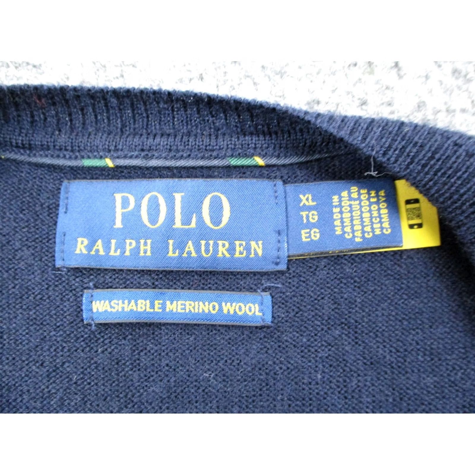 Polo Ralph Lauren Polo Ralph Lauren Sweater Men XL Navy Blue Merino Wool Knit Pullover V-Neck Logo Casual Golf Size US XL / EU 56 / 4 - 7 Thumbnail