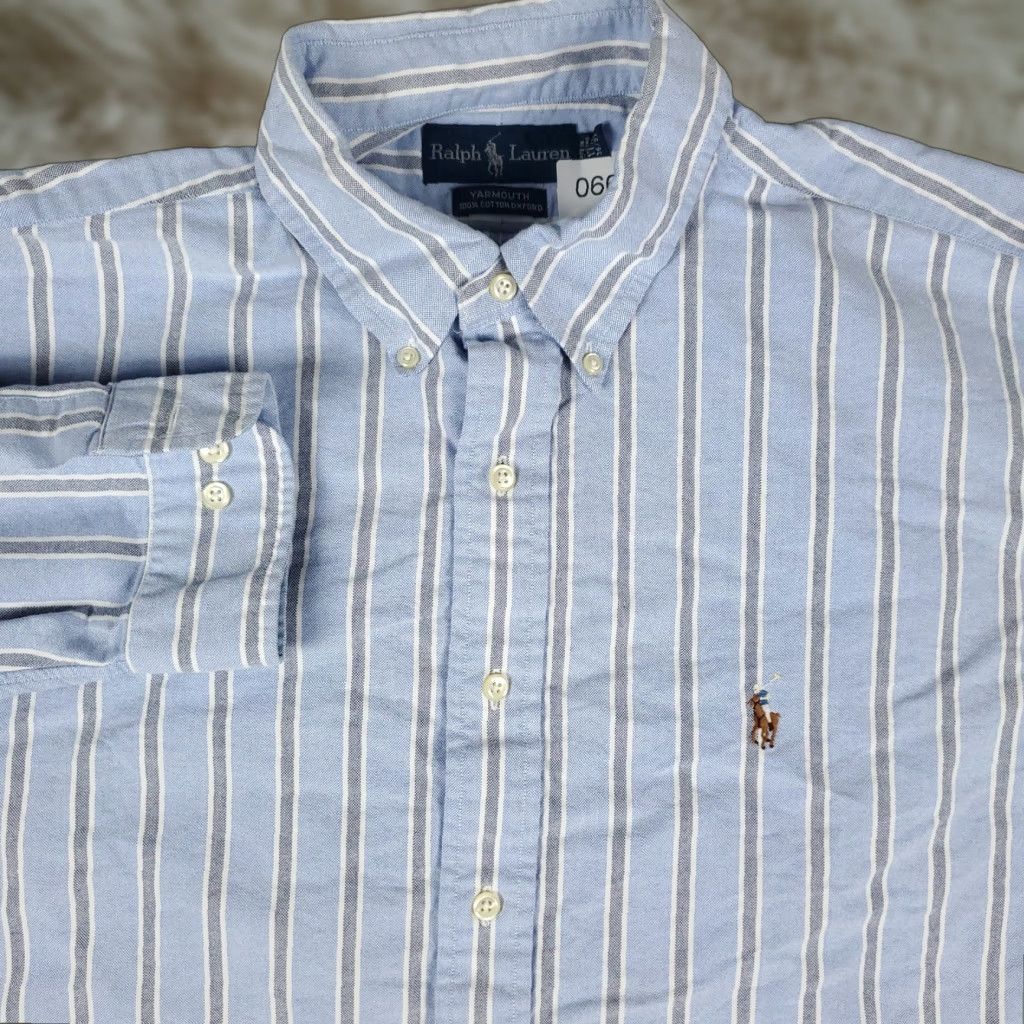 Ralph Lauren Ralph Lauren Shirt Mens 17.5 Blue Striped Pony Dress Button Up Long Sleeve Shirt Size 48R - 1 Thumbnail
