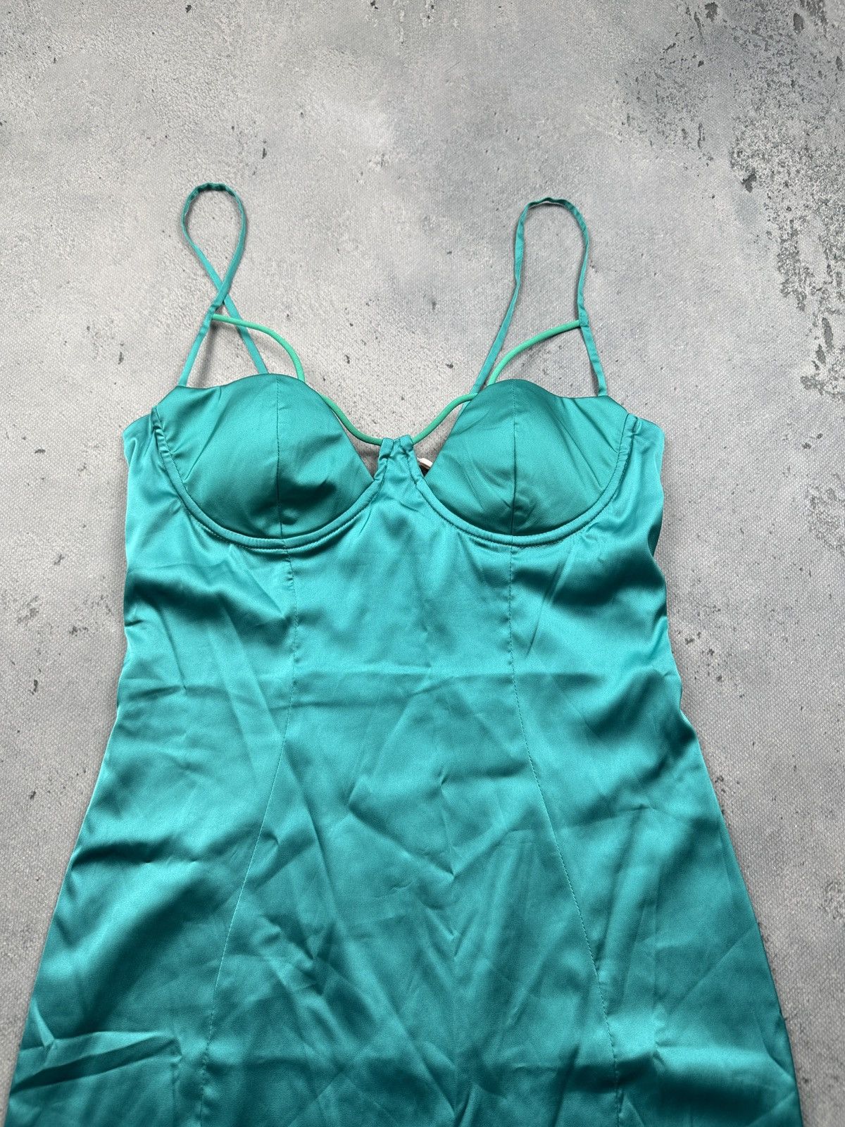 Other Oh Polly Turquoise Satin Bodycon Mini Dress With Bustier Top Size L / US 10 / IT 46 - 6 Thumbnail