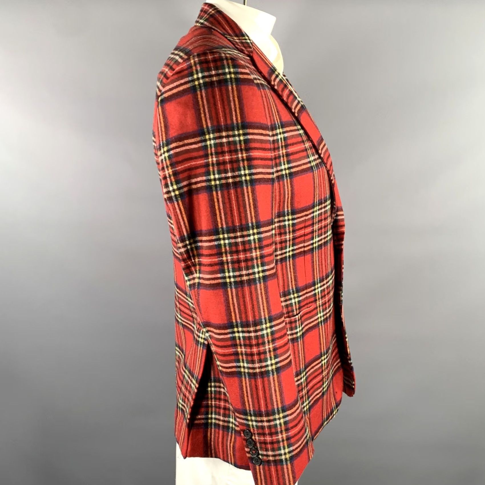 Brooks Brothers BROOKS BROTHERS Sport Coat 42 Red Tartan Wool Blend Blazer Mens NOTCH LAPEL Size 42R - 3 Thumbnail
