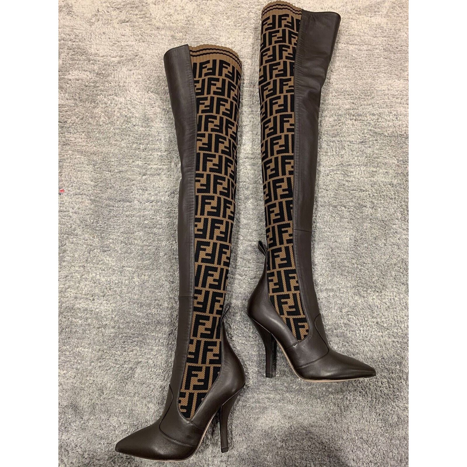Fendi Fendi Rockoko Brown FF Logo Stretch Knit Sock Thigh High Size US 5 / IT 35 - 8 Thumbnail