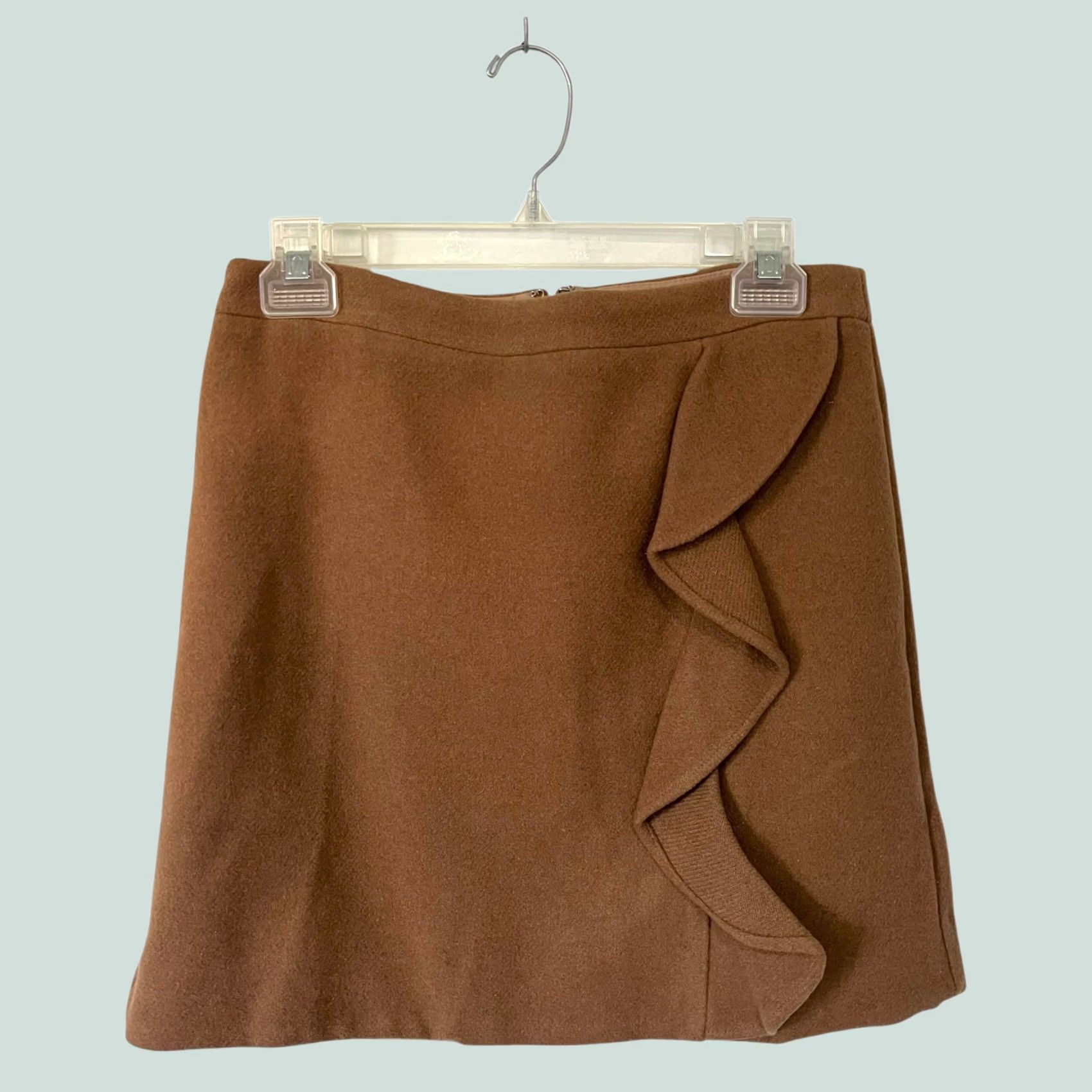 J.Crew J.Crew Mercantile Skirt Ruffle Front Wool Blend Camel Brown Mini Lined Size 4 Size 27" / US 4 / IT 40 - 1 Thumbnail