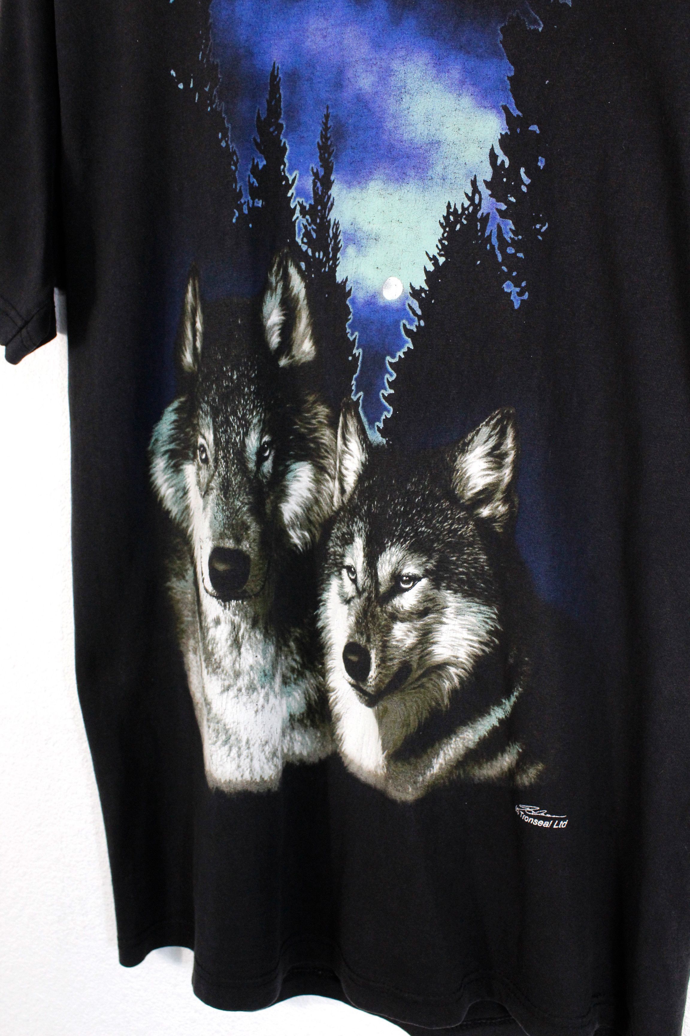 LONE WOLF Vintage Nature Wolfs 3D Graphic Print Tee T-shirt 90s Size US M / EU 48-50 / 2 - 2 Thumbnail