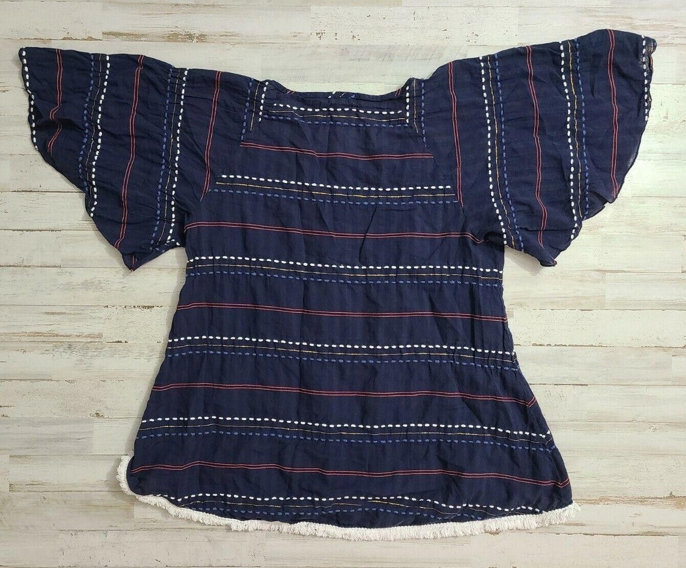 Designer Mettle Top Large Aztec Blue Fringe Embroidered blouse Size L / US 10 / IT 46 - 8 Thumbnail