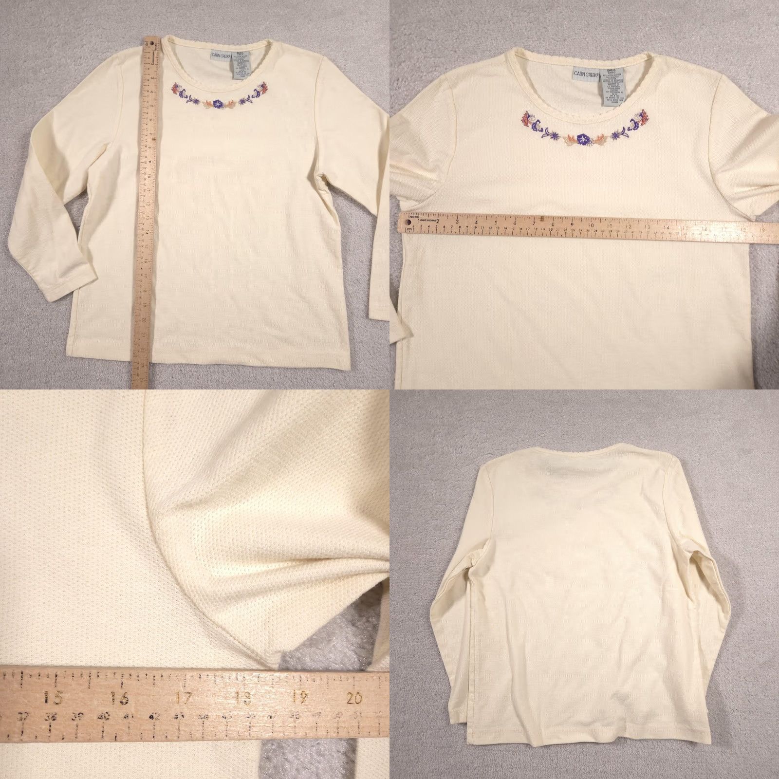 Vintage VINTAGE Cabin Creek Shirt Womens Small Ivory Floral Embroidered Thermal Long Sleeve Top Size S / US 4 / IT 40 - 8 Thumbnail