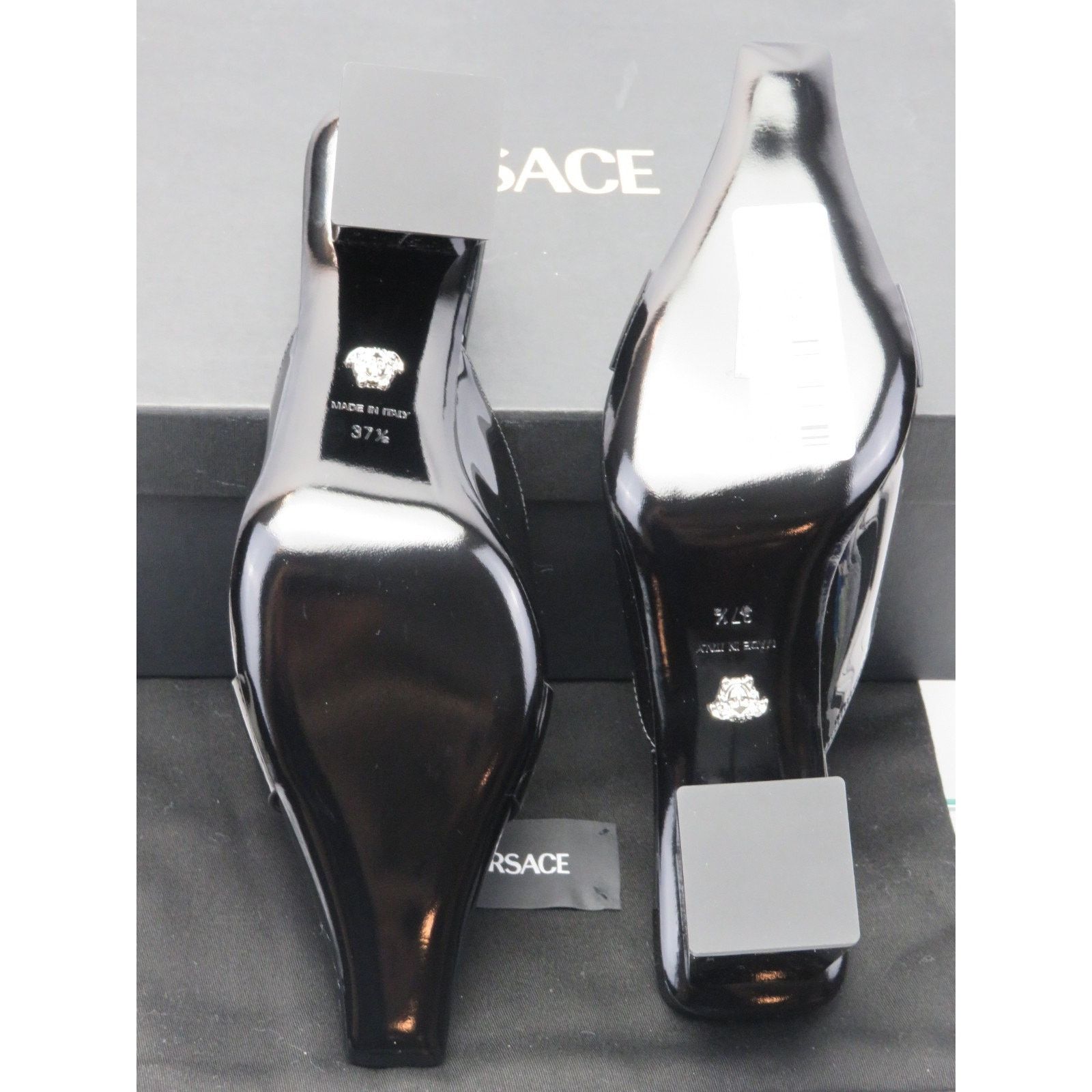 Versace VERSACE BLACK PATENT LEATHER COIN MEDUSA SANDALS PUMPS 37.5 Size US 7.5 / IT 37.5 - 9 Thumbnail