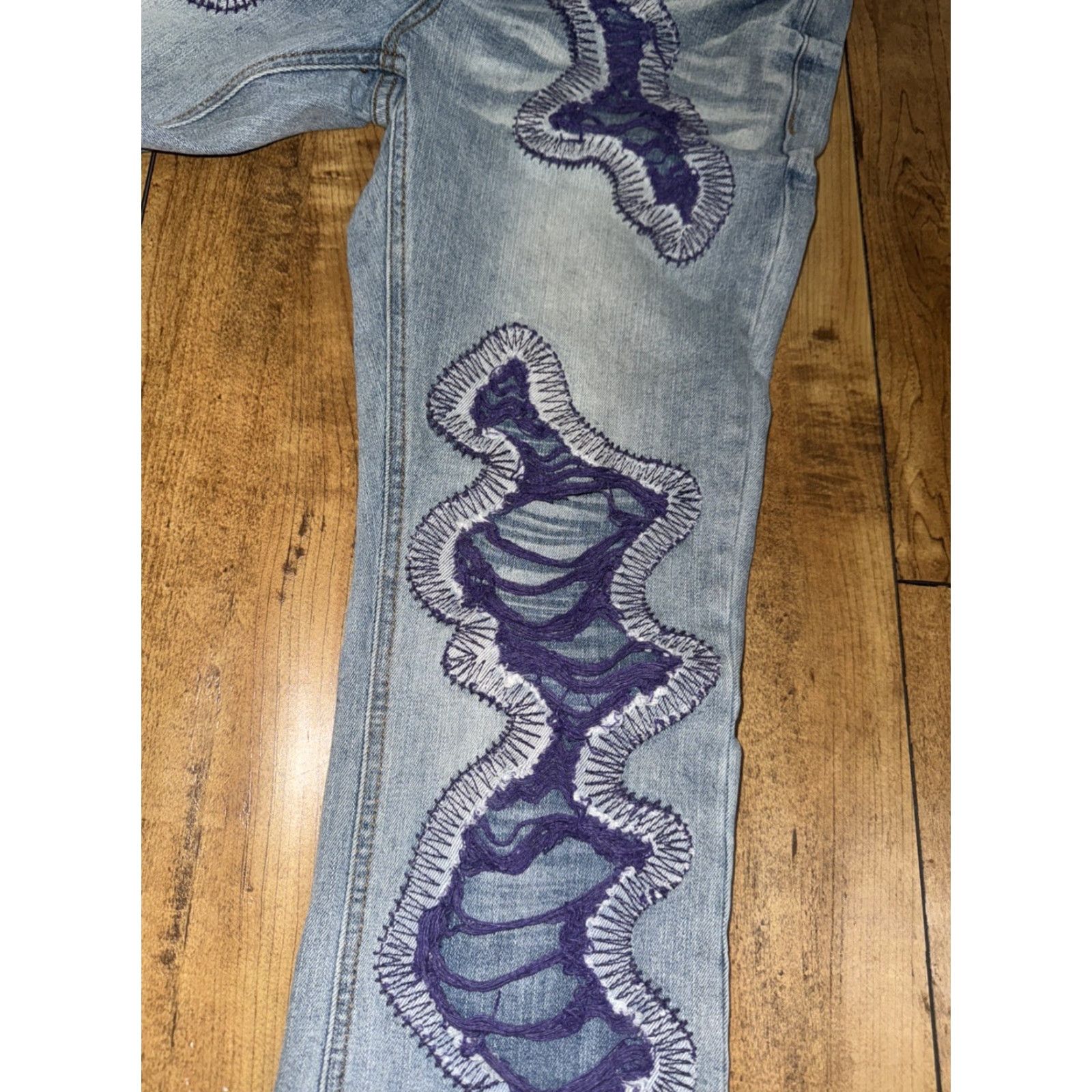 Denime EPTM Jeans Flared Denim Streetwear Distressed Embroidered Blue 30x33 Mens Regular Jeans Size US 30 / EU 46 - 3 Thumbnail