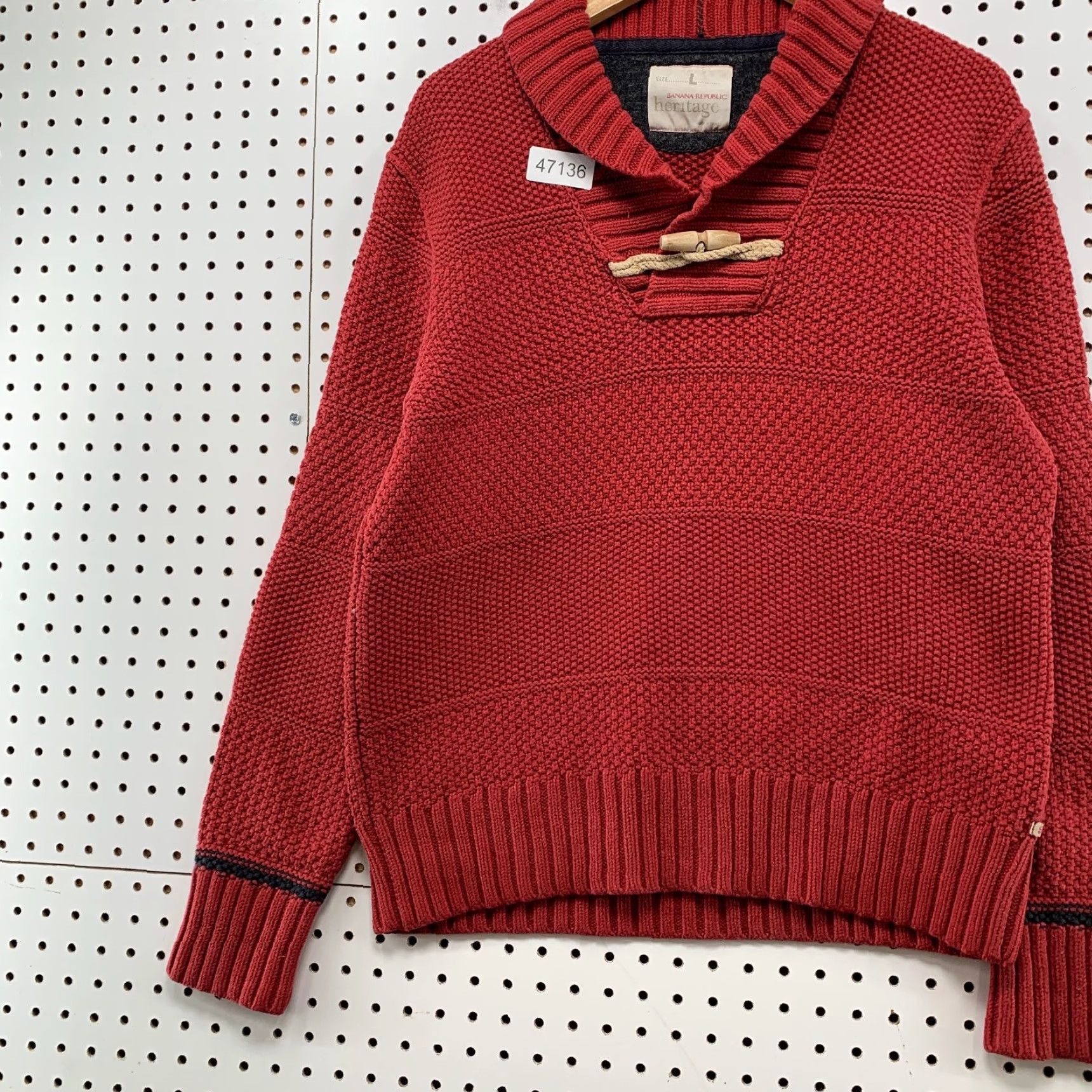 Banana Republic VINTAGE Banana Republic Heritage Sweater Mens Large Red Duffle Toggle Heavyweight Cowl Knit Pullover Warm Winter Fashion Mens Size US L / EU 52-54 / 3 - 5 Thumbnail