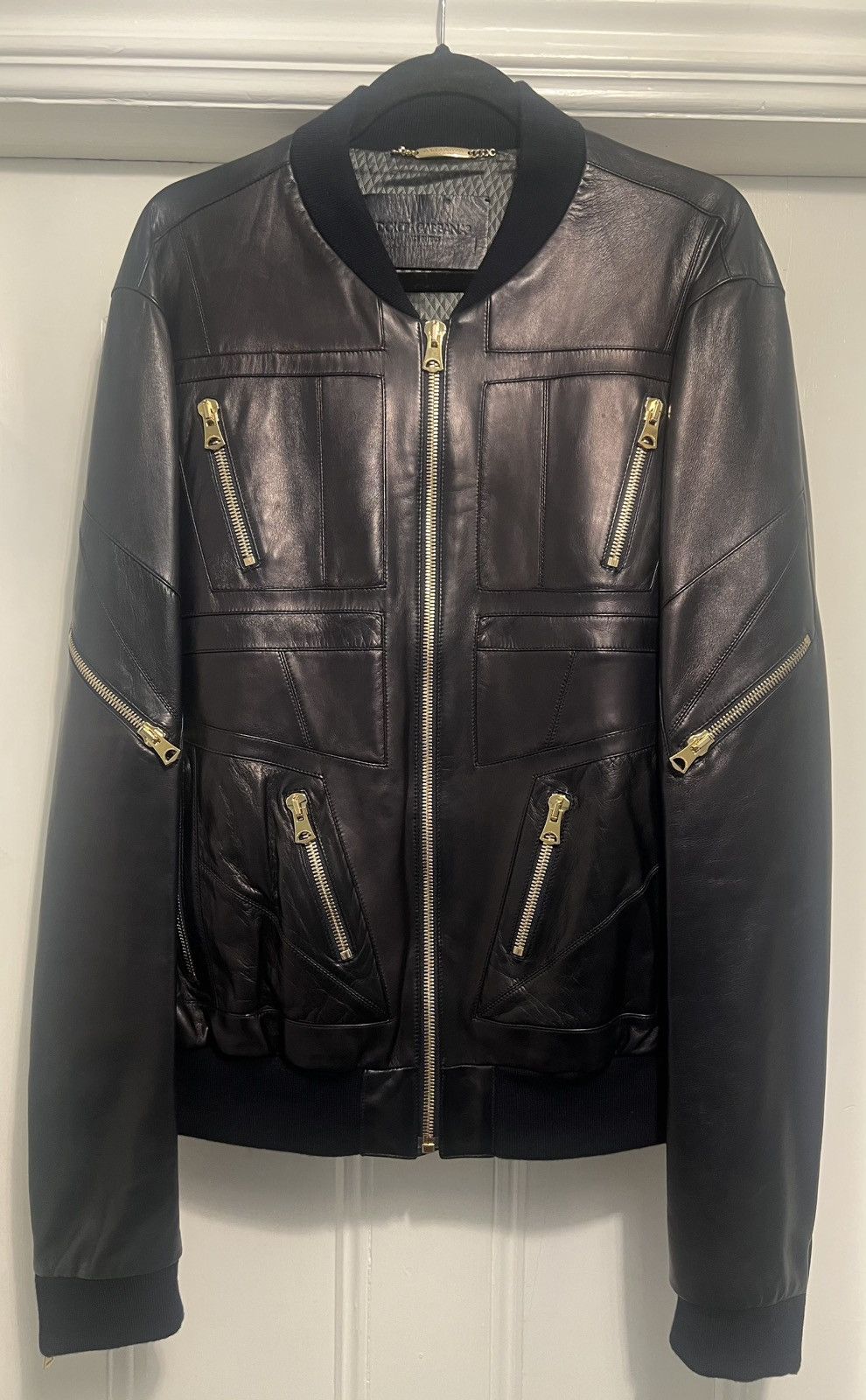 Authentic Dolce & Gabbana made in Italy navy leather jacket