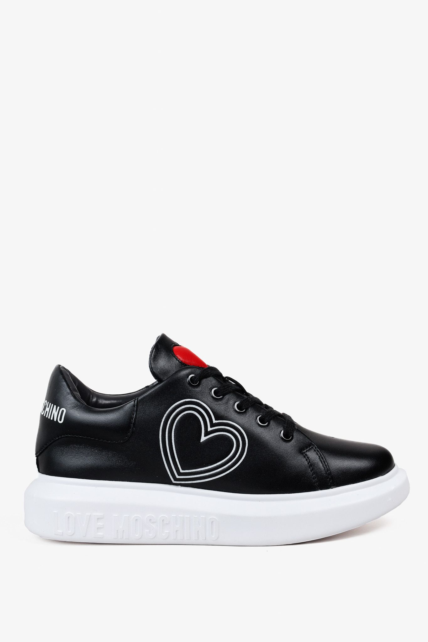 Love Moschino Logo & Hearts Black PU Leather Sneakers