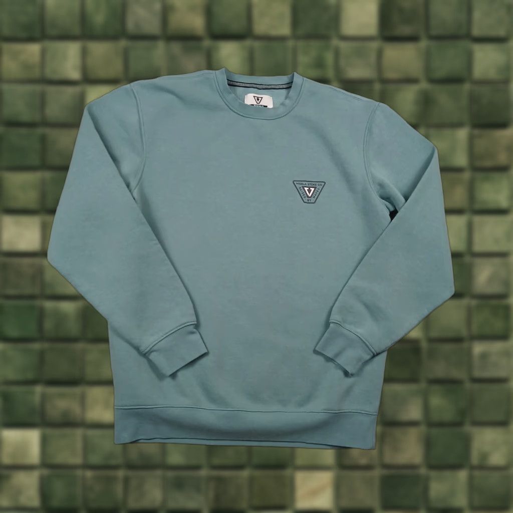 Vissla Sweatshirt Crewneck Mens Medium Green Pullover Knit Cotton Polyester Embroidered Logo All Seasons Classic Beach College Designer Regular