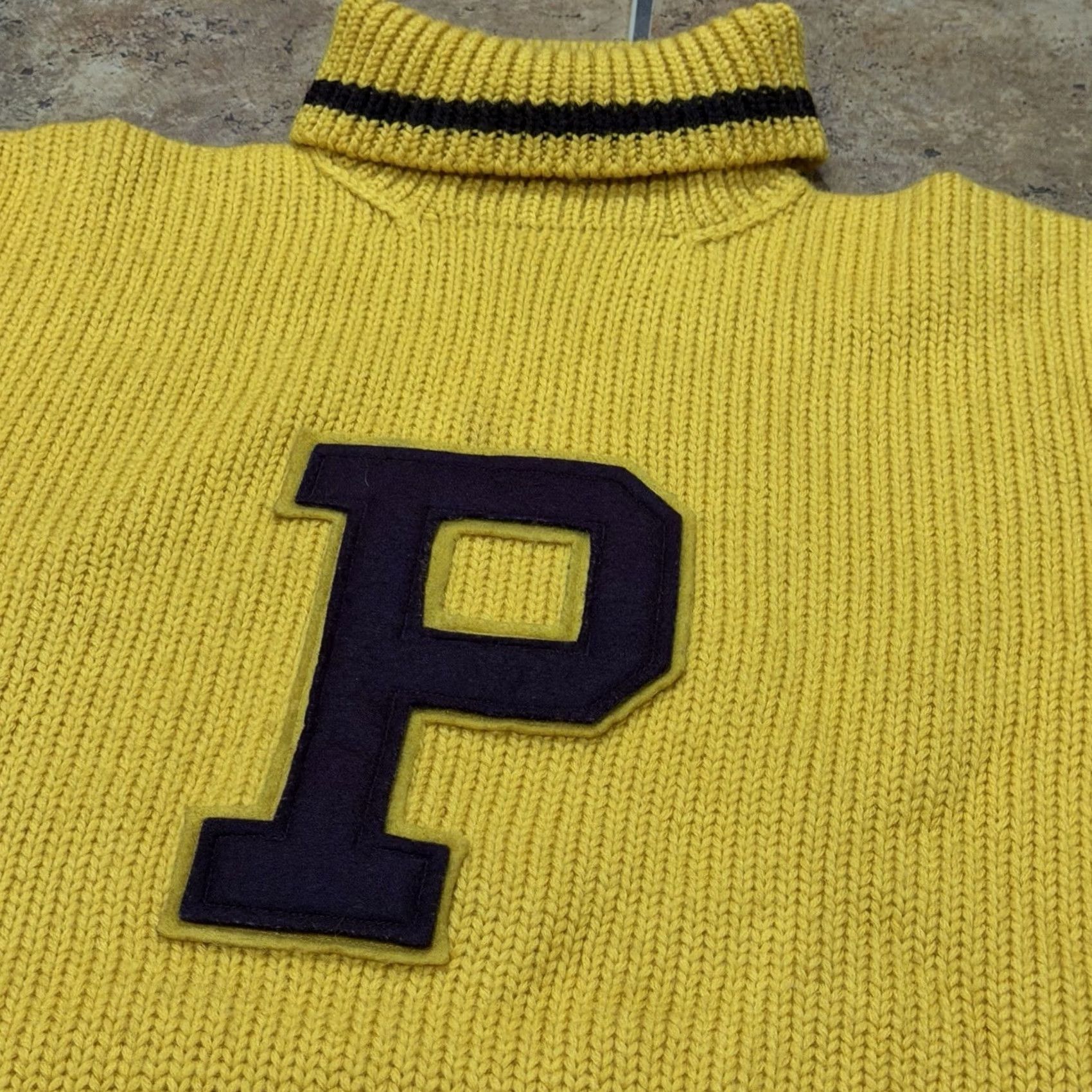 Polo Ralph Lauren VINTAGE Polo Ralph Lauren Wool P Wing Letterman Sweater Men’s M Turtleneck EUC Yellow Size US M / EU 48-50 / 2 - 7 Thumbnail