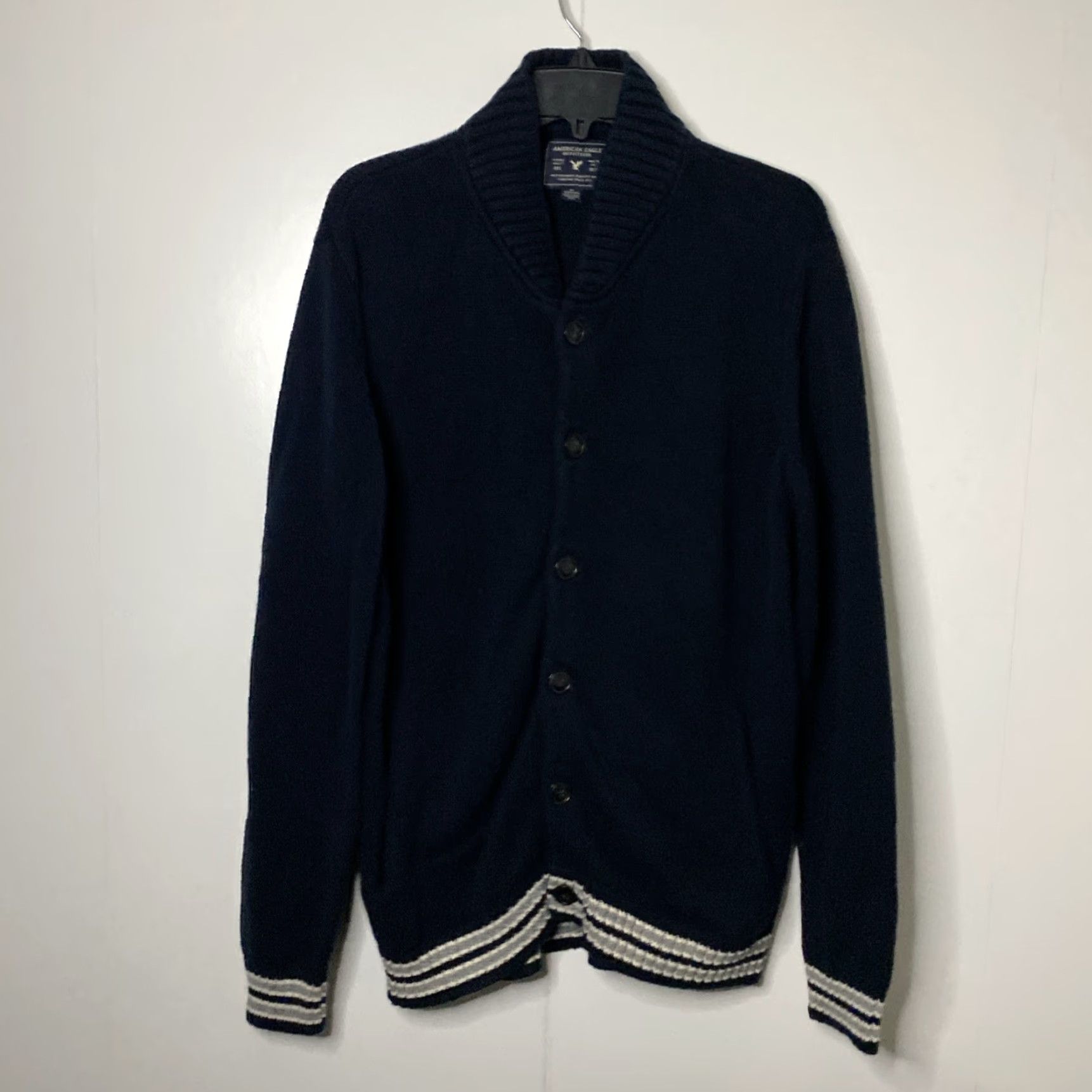 American Eagle Outfitters VINTAGE American Eagle Mens Cardigan Big & Tall MT Navy Grey Y2K Sweater Size US M / EU 48-50 / 2 - 7 Thumbnail