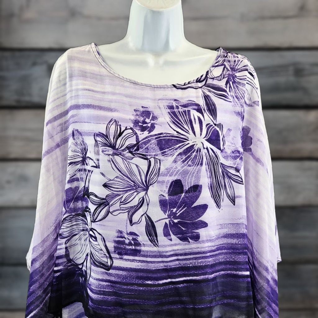 Vintage Chico's Easywear Womens Blouse XL Purple Floral Stripe Layered Top Shirt Size XL / US 12-14 / IT 48-50 - 1 Thumbnail