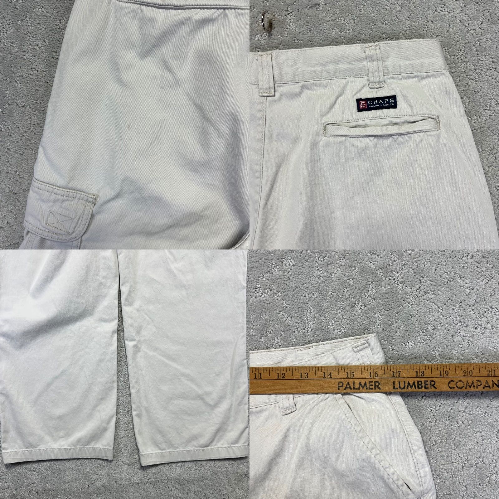 Ralph Lauren VINTAGE Chaps Ralph Lauren Cargo Pants Mens 33x32 White Beige Cotton Cargo Pocket Zipper Y2k 90s Style Workwear Casual Regular Mens Size US 33 - 8 Thumbnail