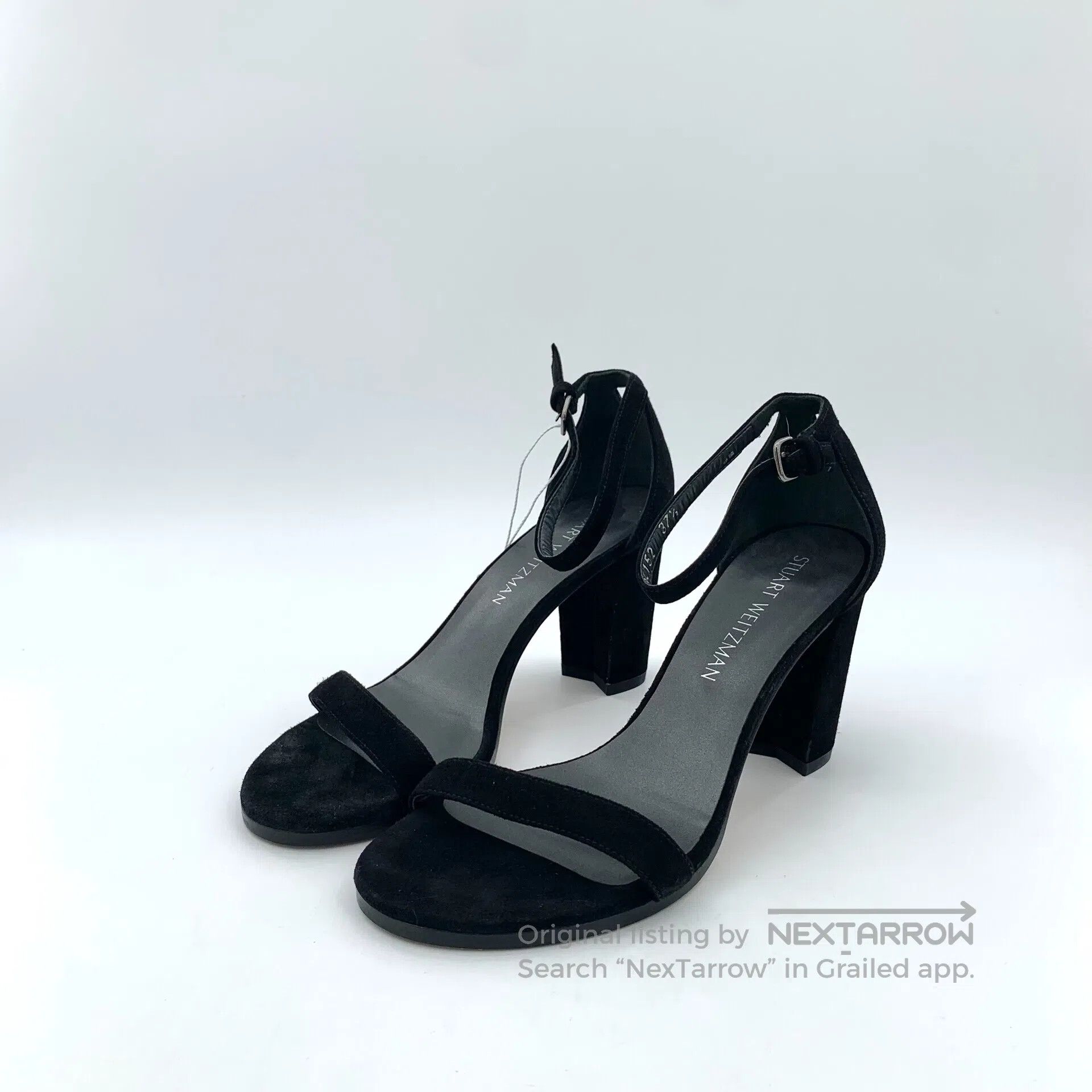 Swarovski SW Black One Strap Buckle Thick High Heel Sandals| Size US 7 / IT 37 - 1 Thumbnail