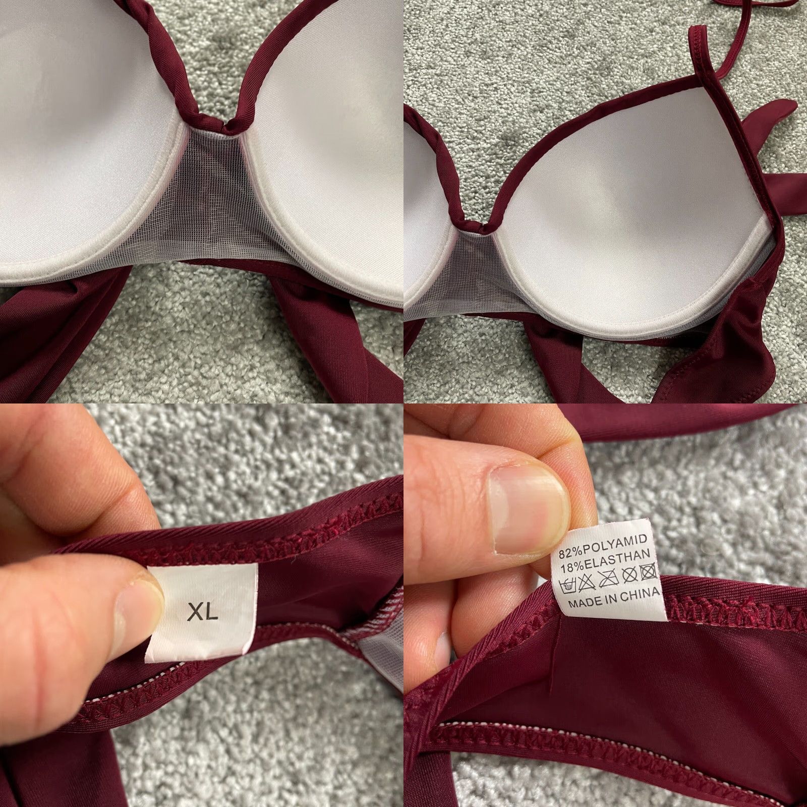Vintage Unbranded Swimwear Bikini Top Womens XL Maroon Solid Push Up Underwired Beach Shirt? Size XL / US 12-14 / IT 48-50 - 8 Thumbnail