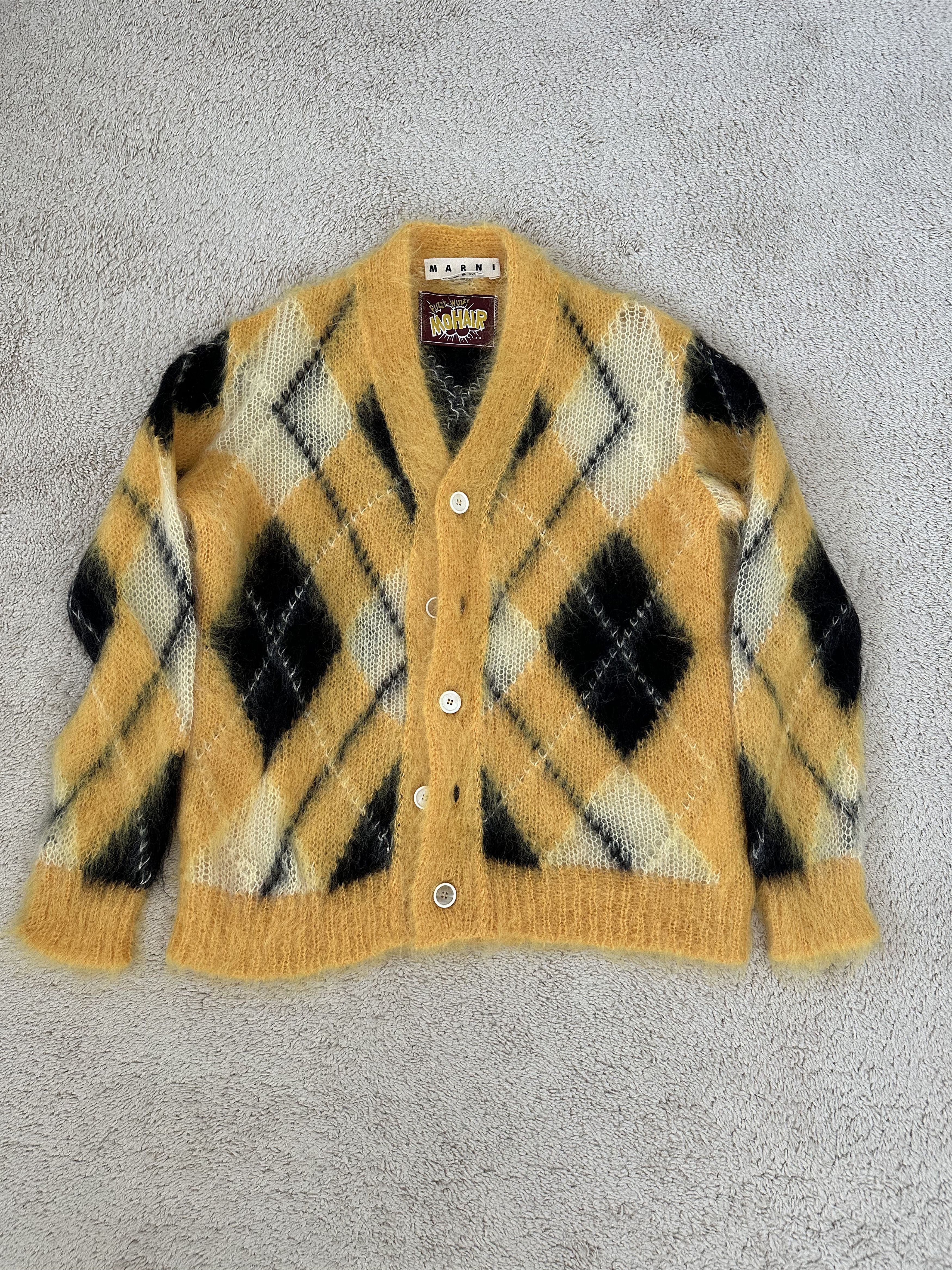 Marni Marni Yellow Mohair Argyle Cardigan Size US S / EU 44-46 / 1 - 1 Thumbnail