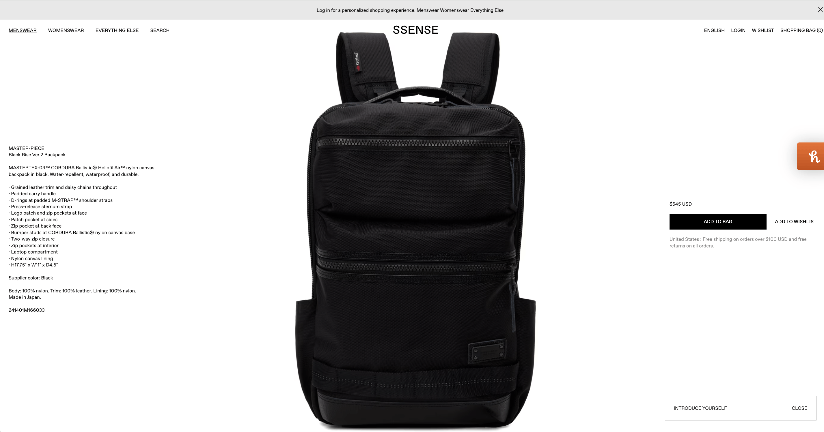 image of Masterpiece Rise Ver.2 Backpack No.02261-V2 in Black, Men's