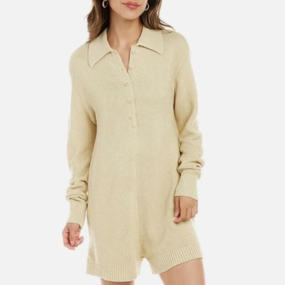 Designer WeWoreWhat l Tan Knit Casual Romper Small Size 28" / US 6 / IT 42 - 2 Thumbnail
