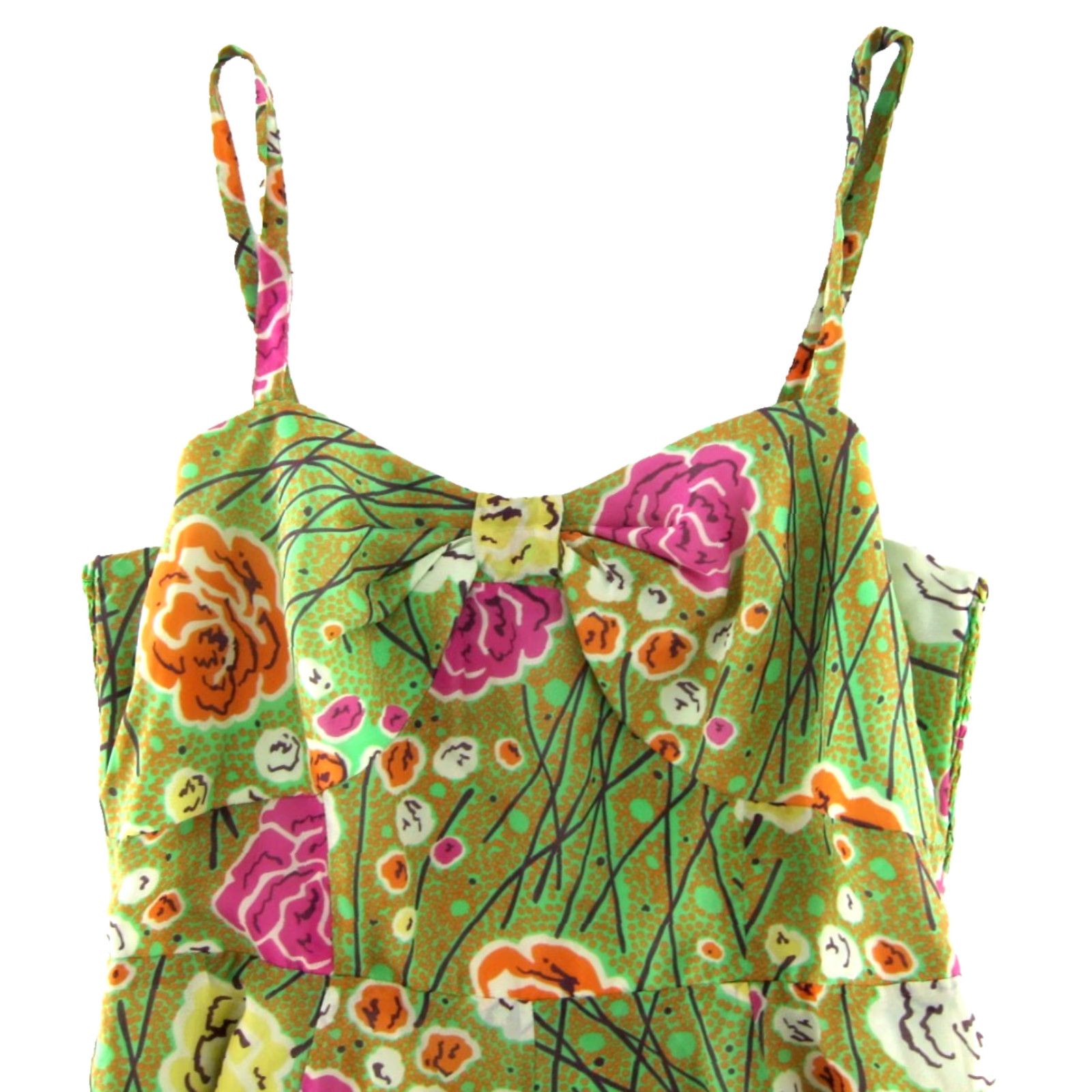 green high heels dress shoes Lake Como Fitted Bodice Cami Strap Midi Dress Floral Paint Green main image 1